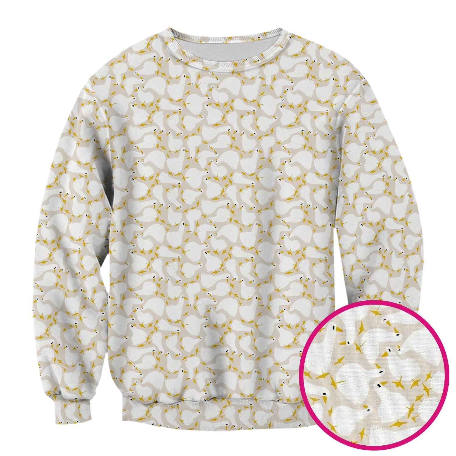 Cute White Goose Yellow Star Pattern Scrub Top, Breathable Fabrics Nursing Uniform