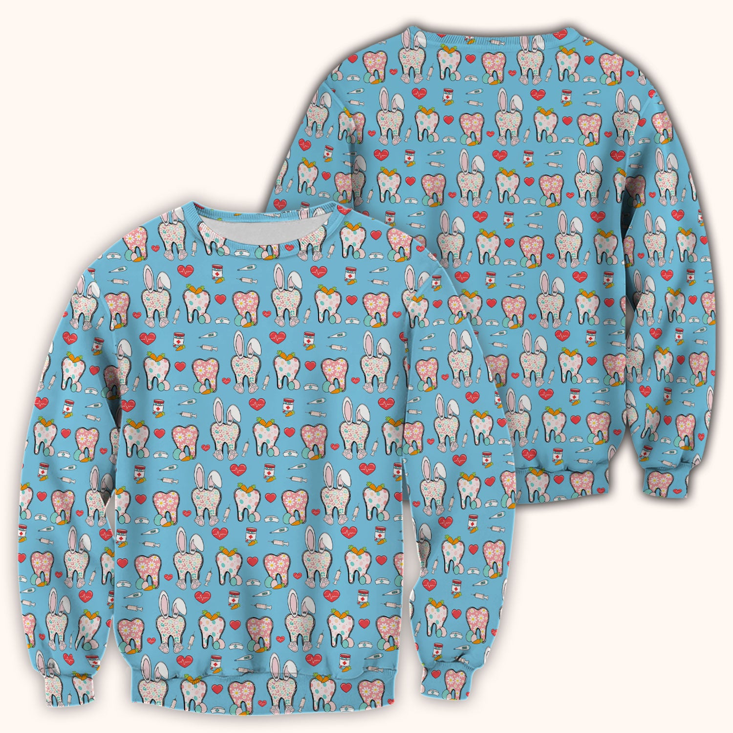 Playful Bunny Dentist Illustration Medical Scrub Top, Comfortable Scrubs for Nurses, Easter