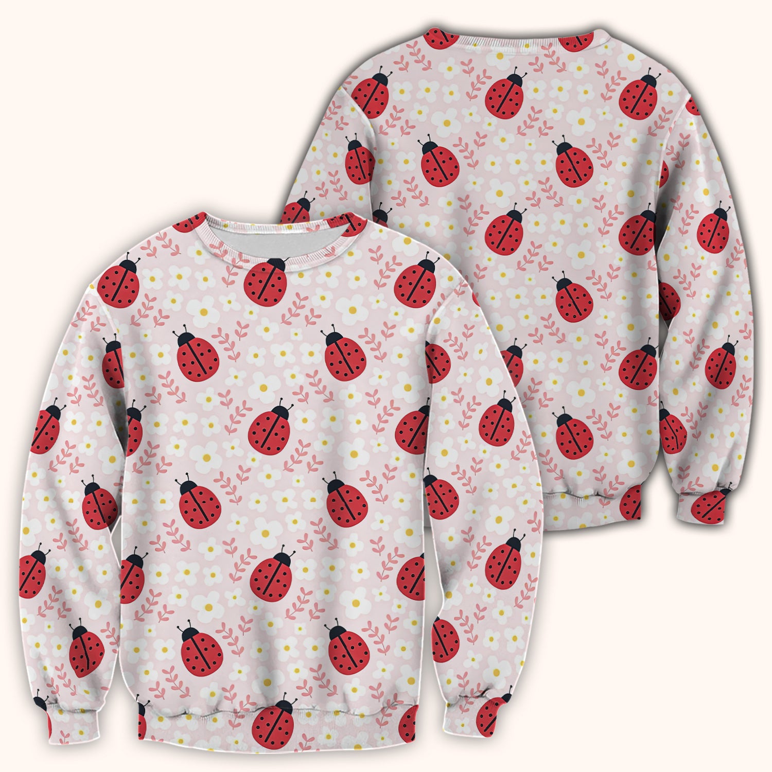 Lovely Ladybug Blossom Garden Print Scrub Top, Breathable Fabrics Nursing Uniform