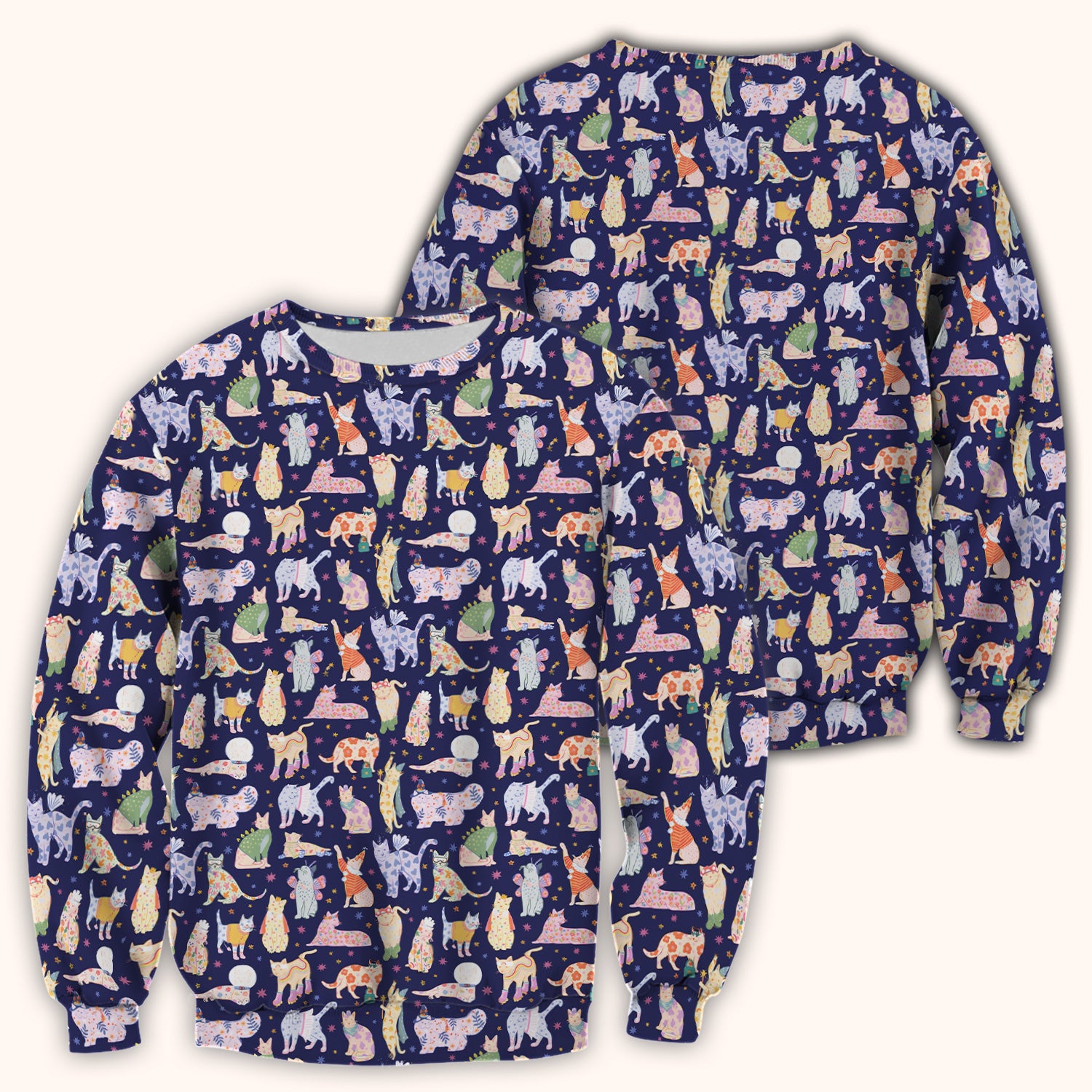 Cute Colorful Cats Pattern Scrub Top, Comfortable Scrubs for Nurses