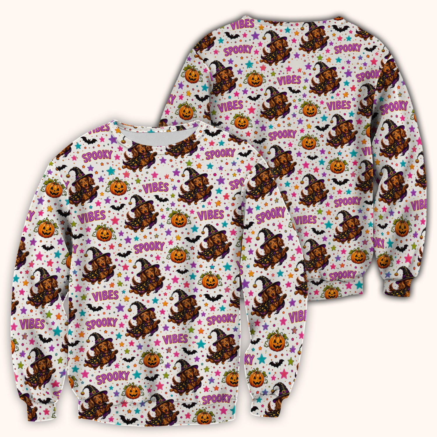 Spooky Dachshund Vibes Print Scrub Top, Comfortable Scrubs for Nurses