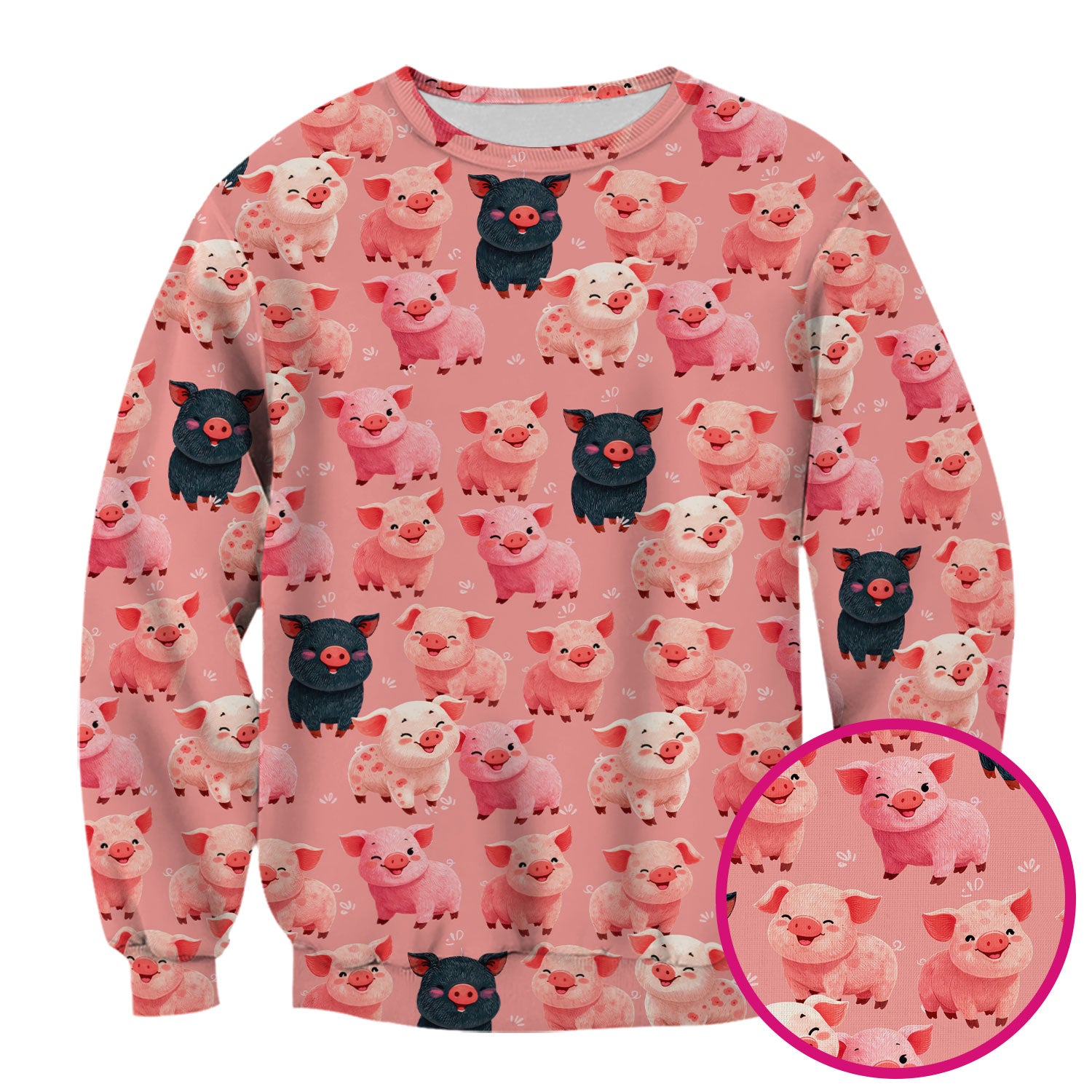 Funny Farm Pig Cartoon Pattern Scrub Top, Comfortable Scrubs for Nurses