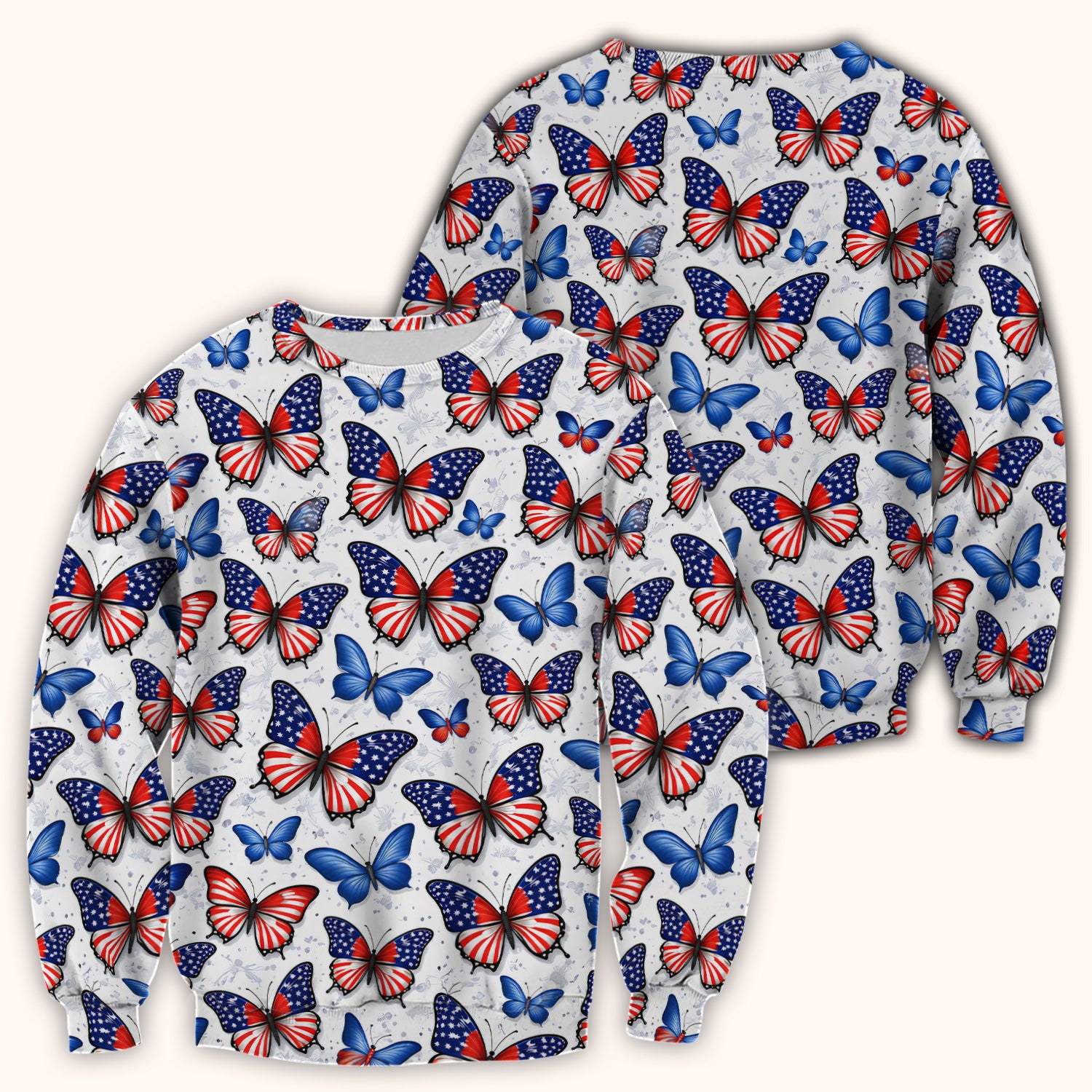 Charming Patriotic Butterfly Star Pattern Scrub Top, Comfortable Scrubs For Nurses