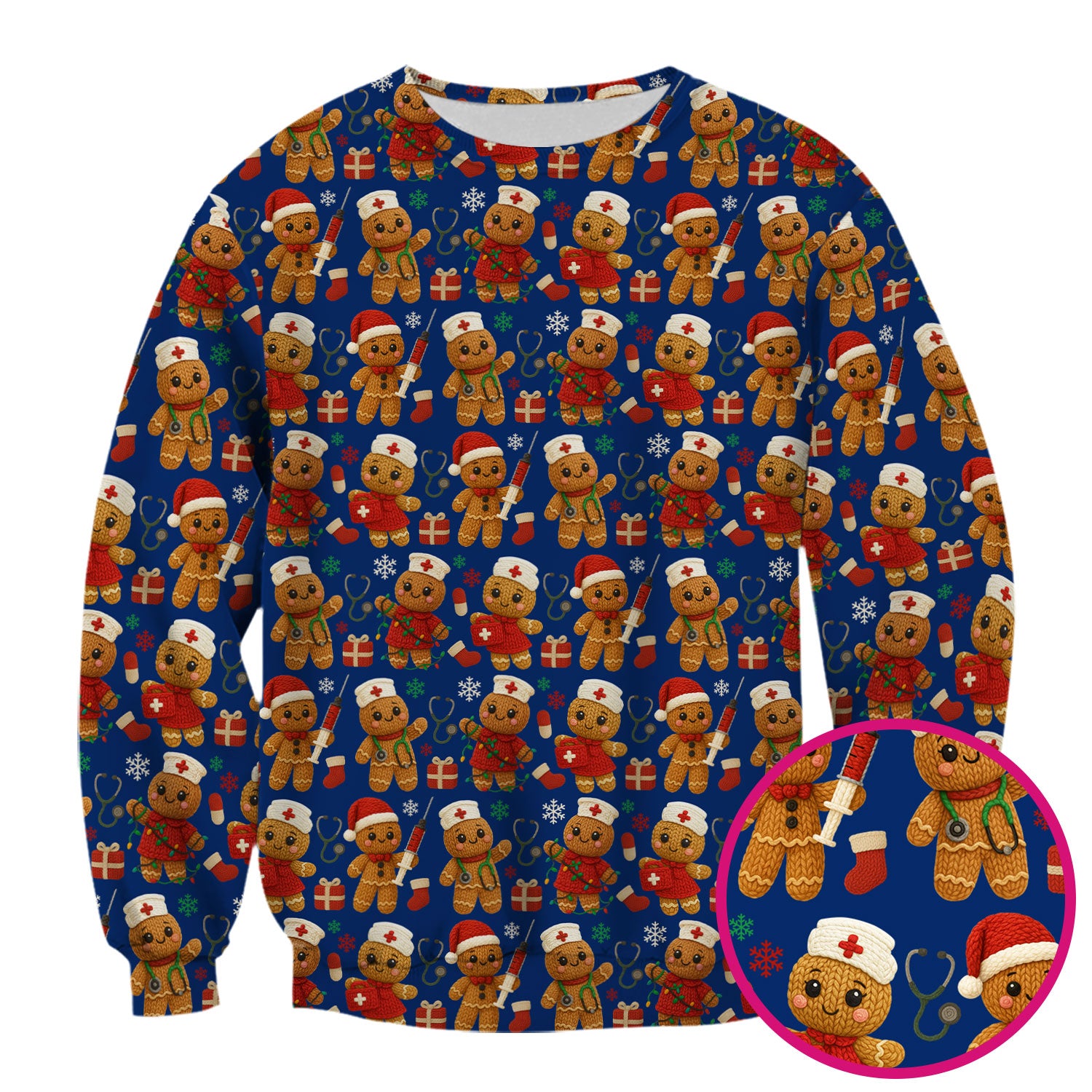 Christmas Scrub Tops for Women - Cute Gingerbread Nurse Pattern Medical Scrub Shirt - Festive Holiday Christmas Scrubs with Adorable Design