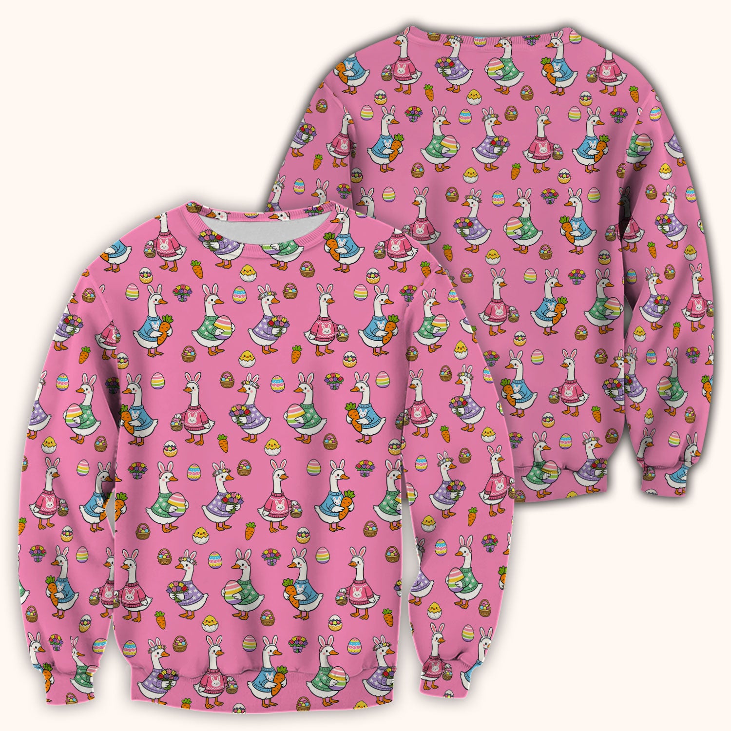 Cute Easter Goose Pattern Scrub Top, Breathable Fabrics Nursing Uniform
