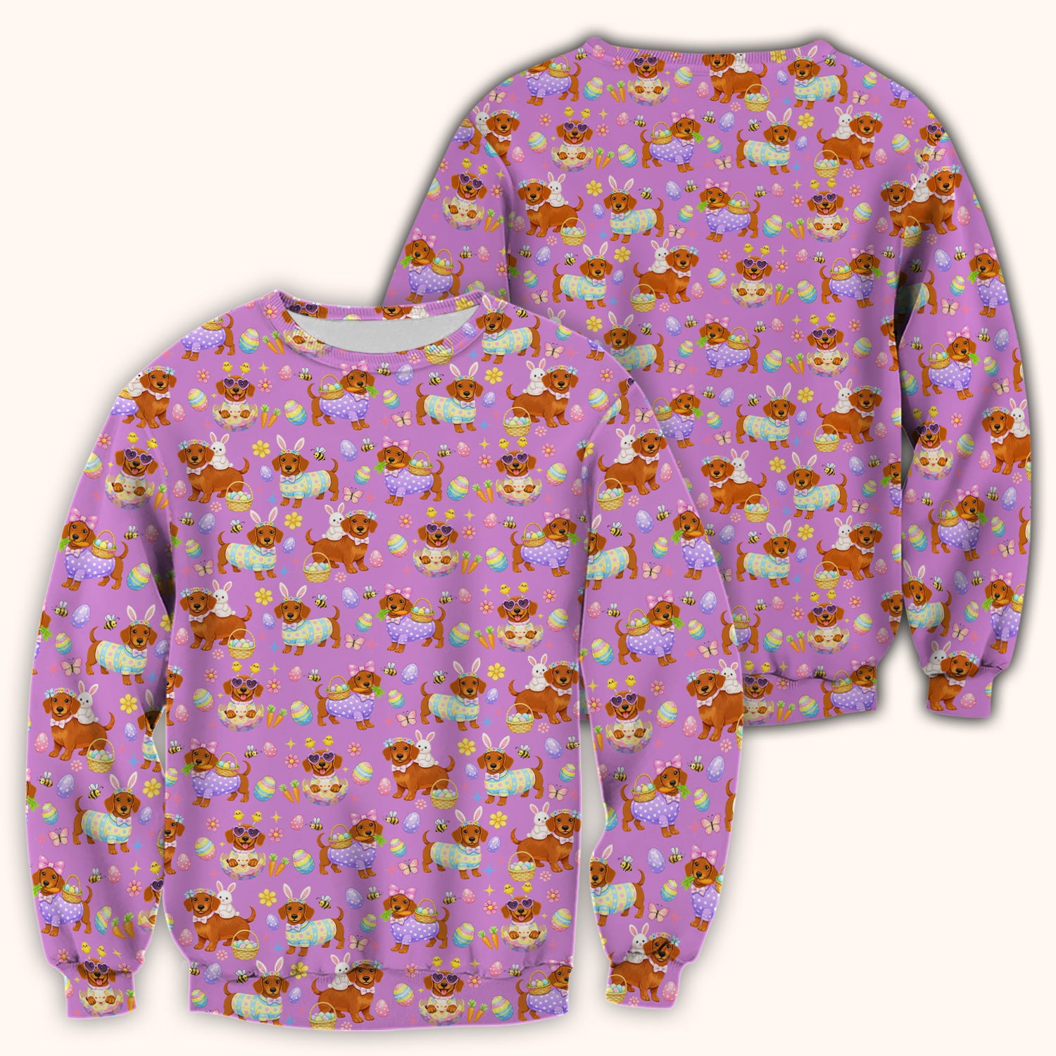 Cute Easter Dachshund Dog Pattern Scrub Top, Breathable Healthcare Uniform Top