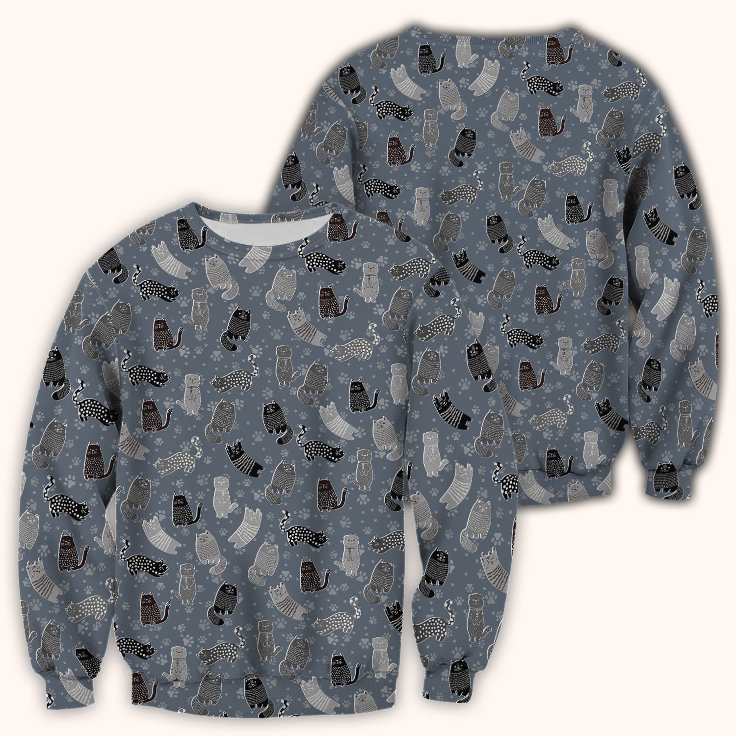Cute Cat and Paw Print Pattern Scrub Top, Breathable Fabrics Nursing Uniform