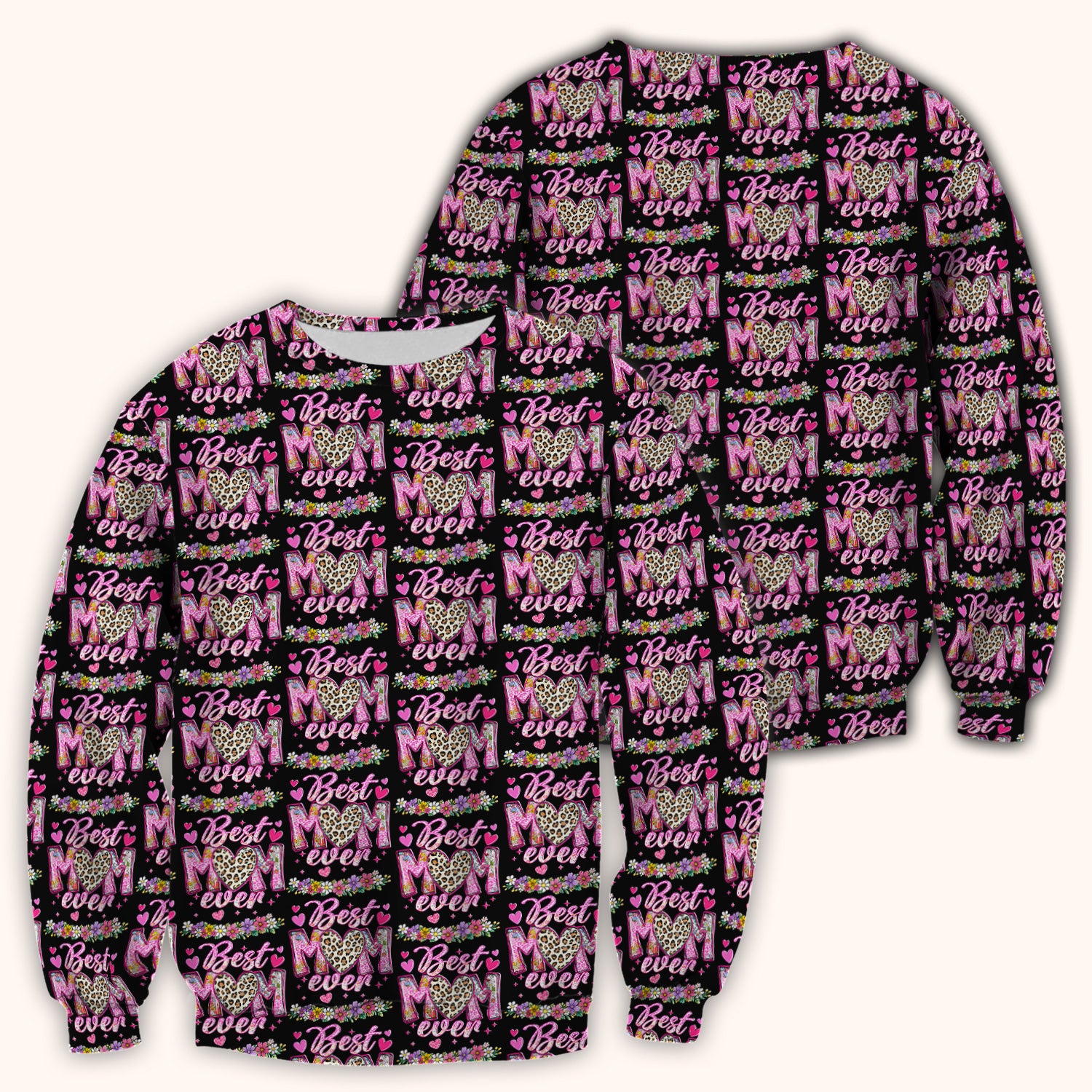 Best Mom Ever Leopard Heart Floral Pattern Scrub Top, Comfortable Scrubs for Nurses