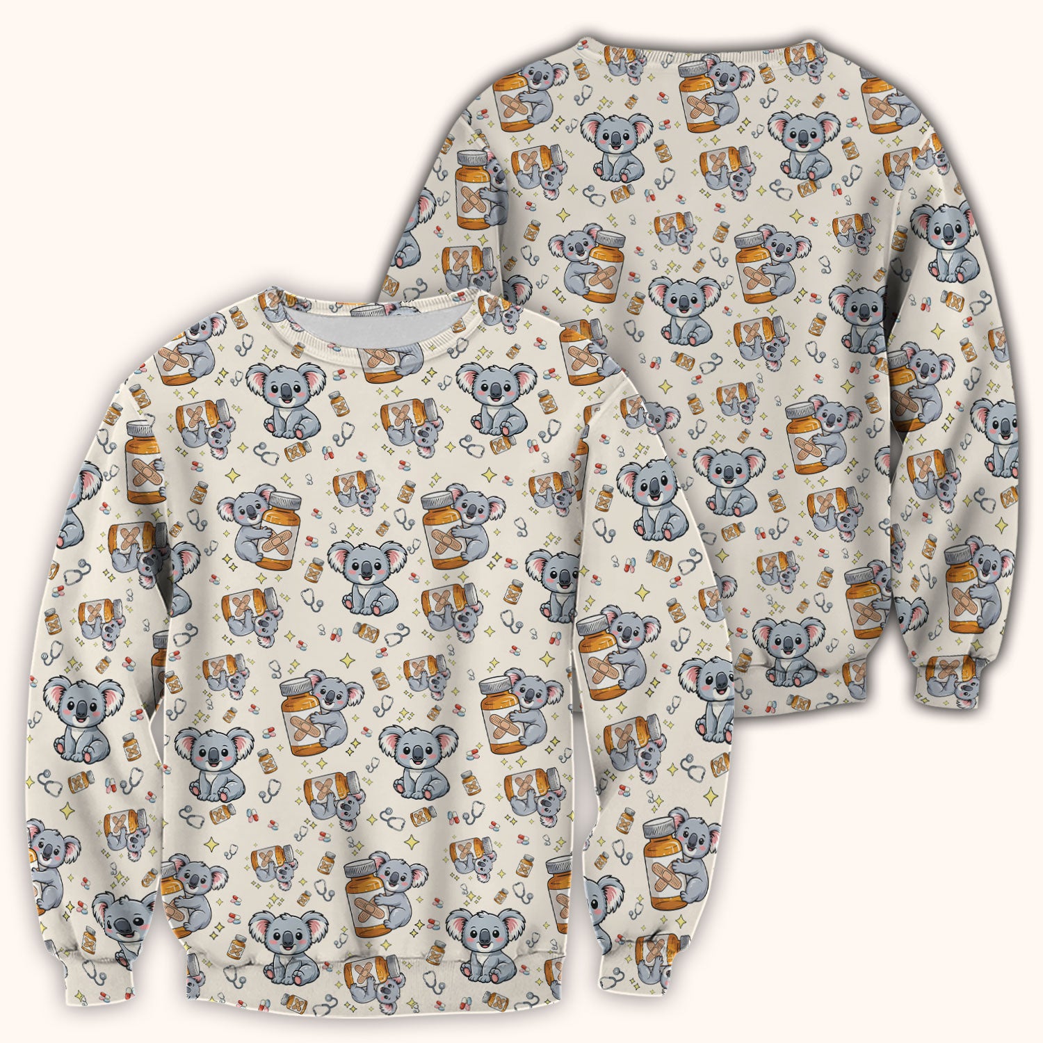 Cute Koala Nurse Bandage Medicine Print Scrub Top, Comfortable Scrubs for Nurses