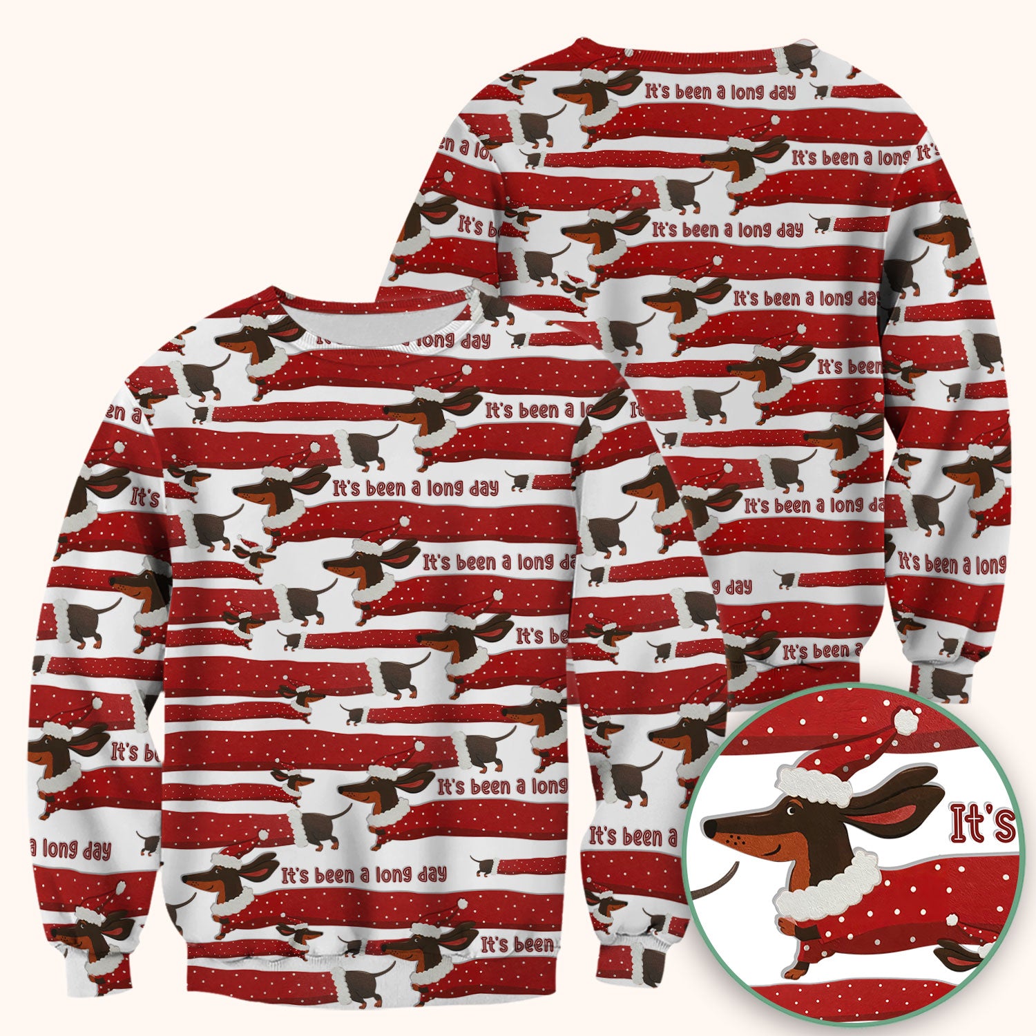 Funny Dachshund Christmas Scrub Top - It's Been a Long Day Shirt - Cute Wiener Dog Holiday Medical Uniform for Women
