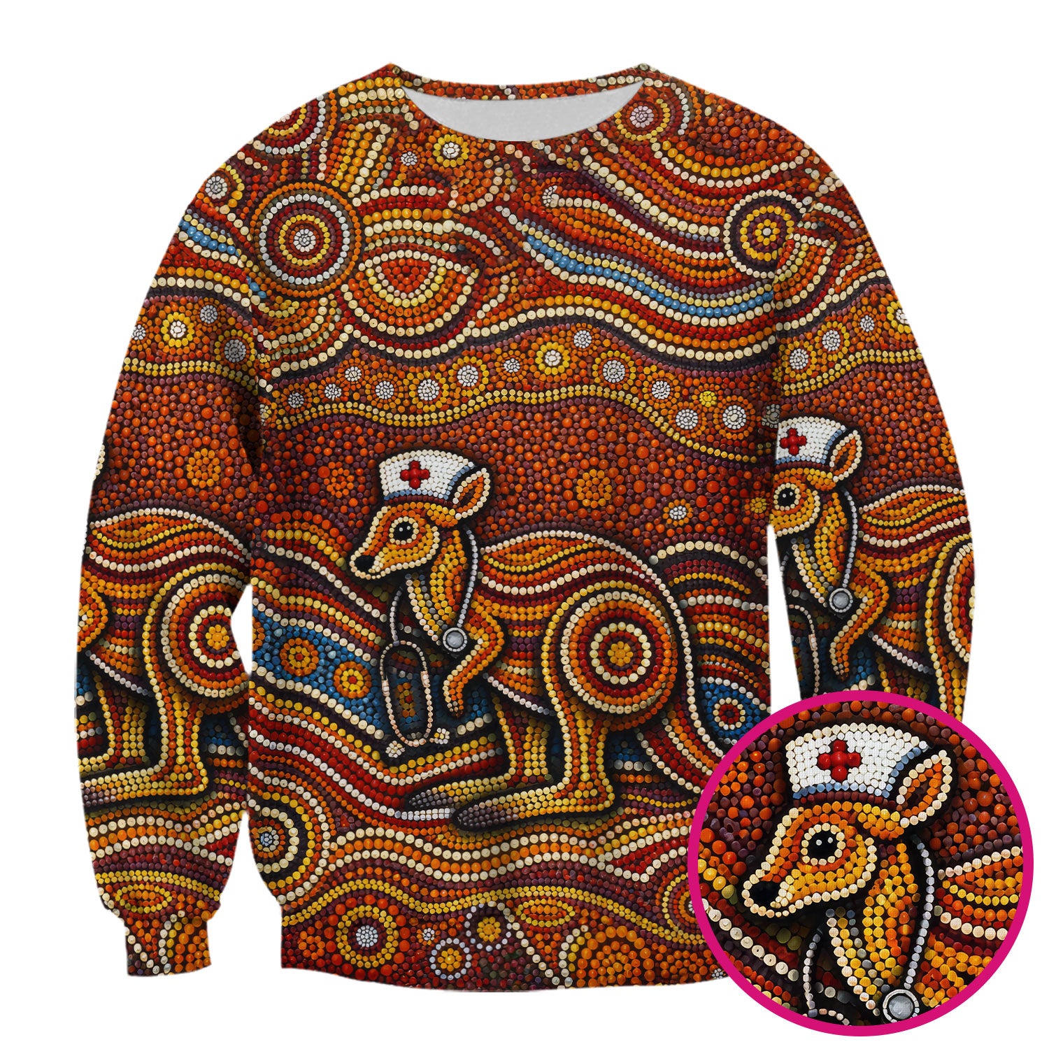 Australian Aboriginal Nurse Scrub Top, Kangaroo Dot Art Medical Nurses Shirt, Breathable Fabrics Nursing Uniform