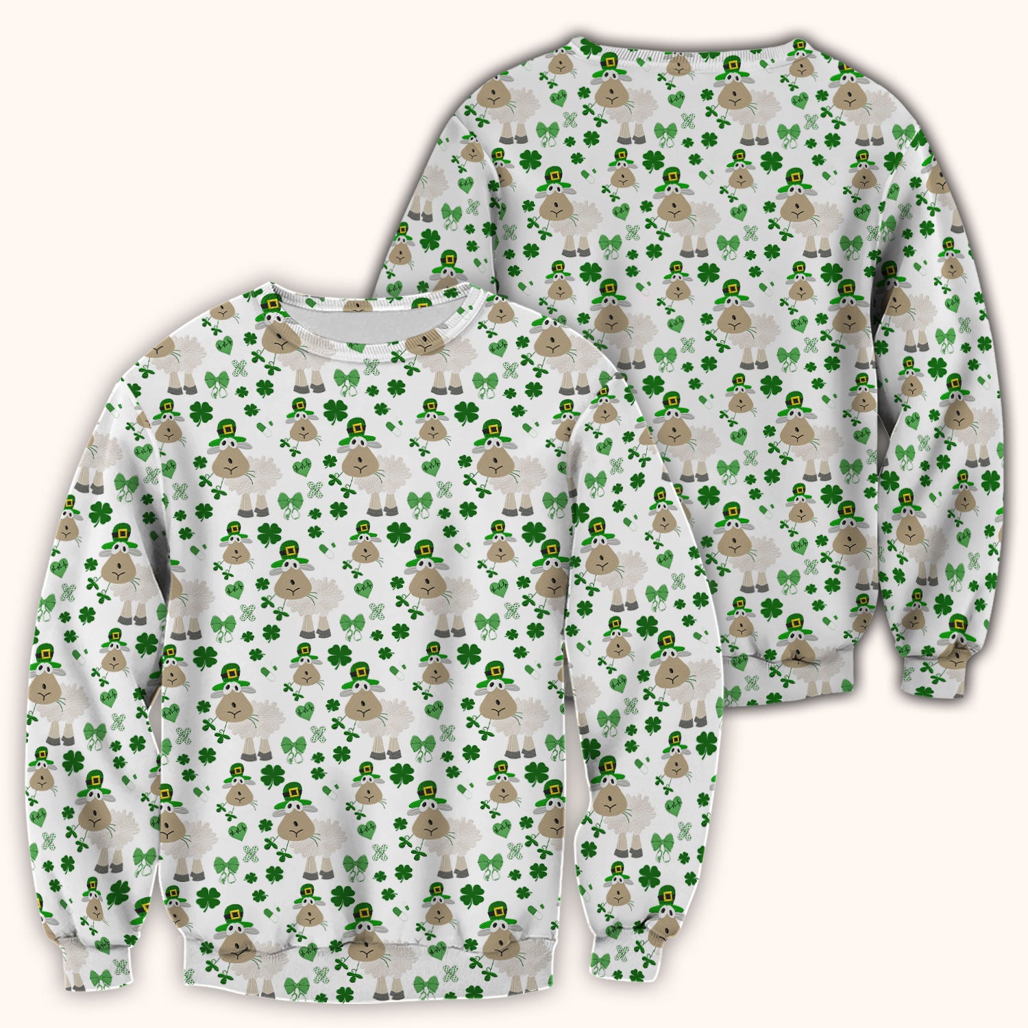 Nurse St. Patrick Scrubs Top, Cute Sheep Shamrock Pattern Nurse Shirt, Breathable Fabrics Nursing Uniform