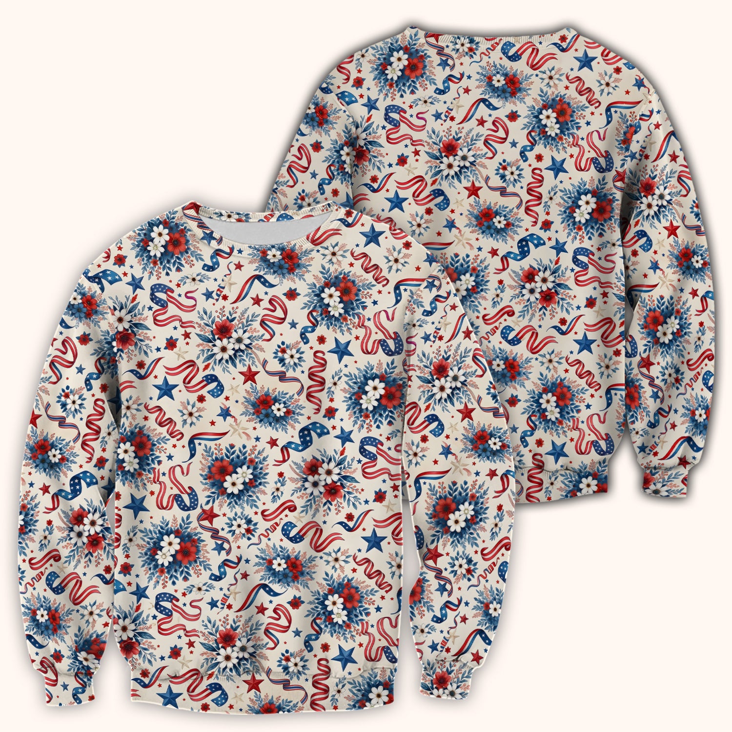 Patriotic Floral Ribbon Nurse for RN & CNA, Americana Healthcare Workers Uniform Scrub Top, Comfortable Scrubs for Nurses