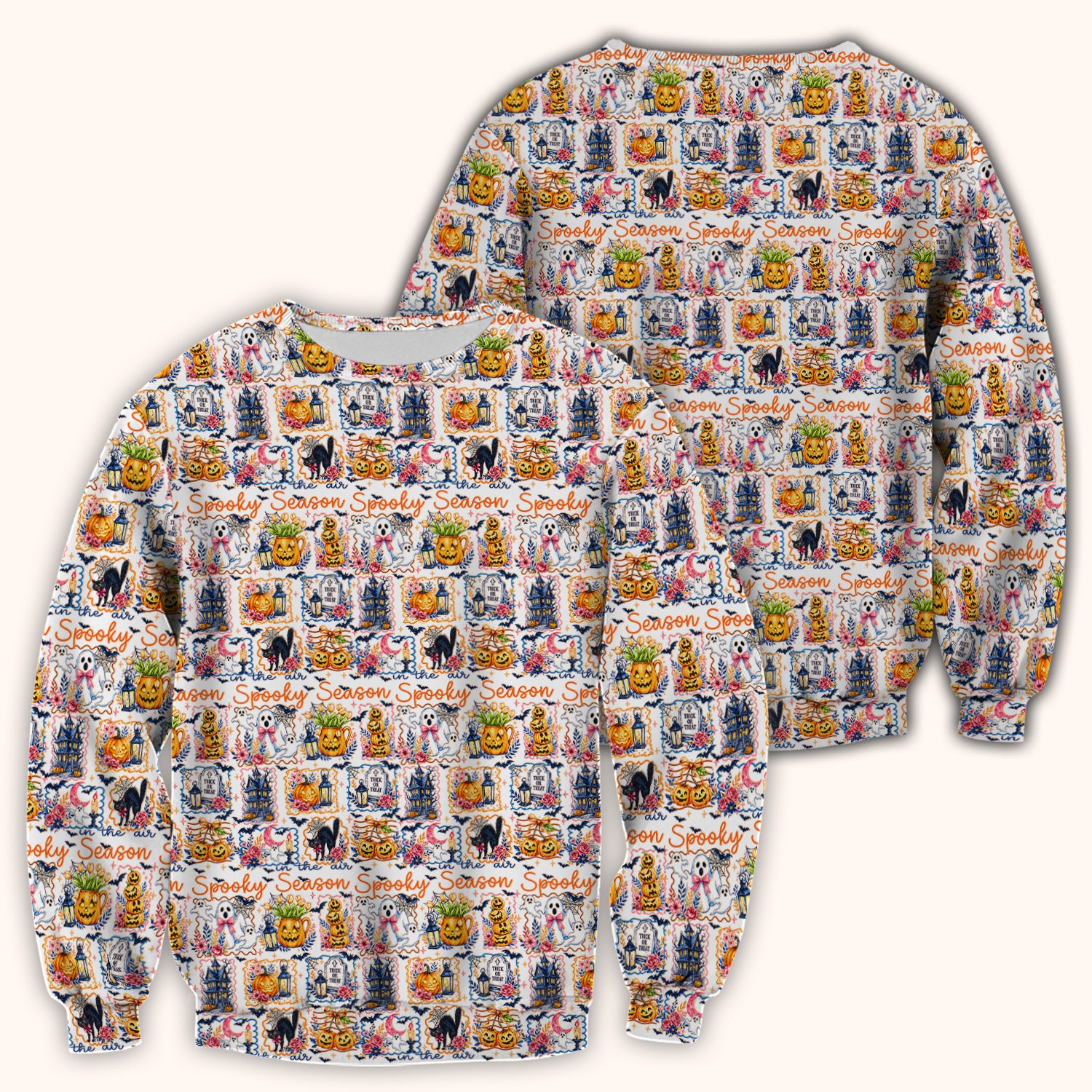 Spooky Halloween Pumpkin Ghost Pattern Scrub Top, Comfortable Scrubs for Nurses