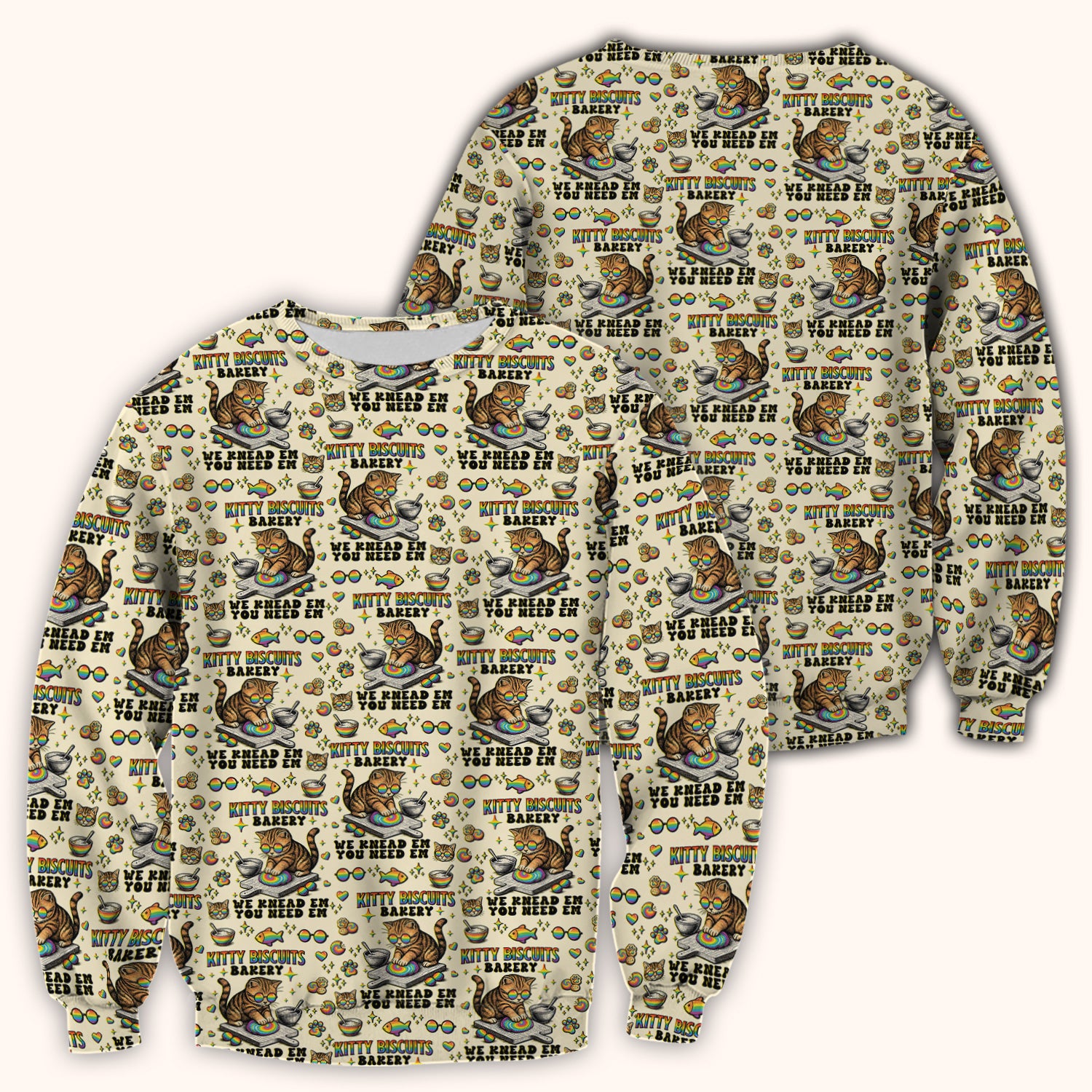 Pride Nurse Cat Baking Rainbow Dough Pattern Scrub Top, Breathable Fabrics Nursing Uniform