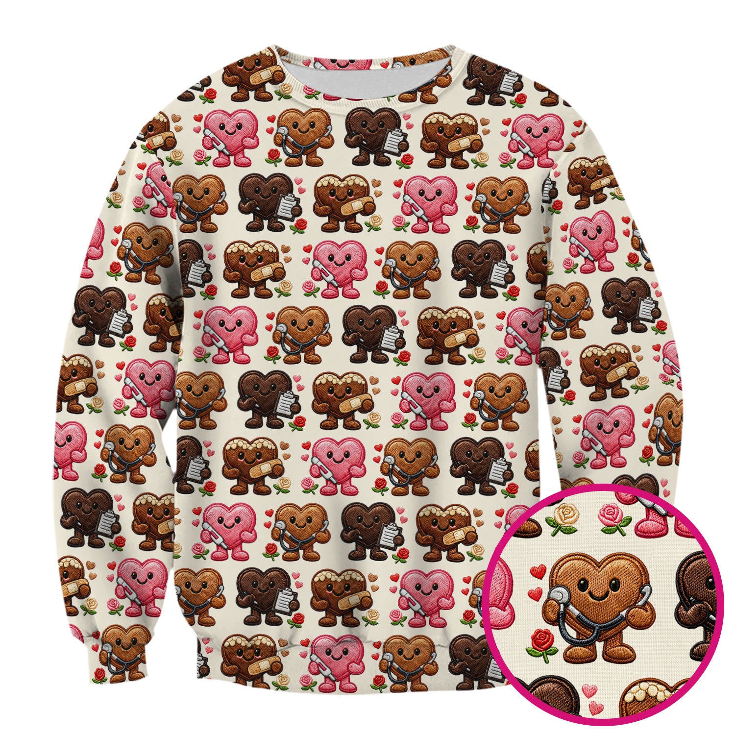 Valentine Heart Nurse Scrub Top, Cute Medical Love Pattern Shirt, Breathable Fabrics Nursing Uniform