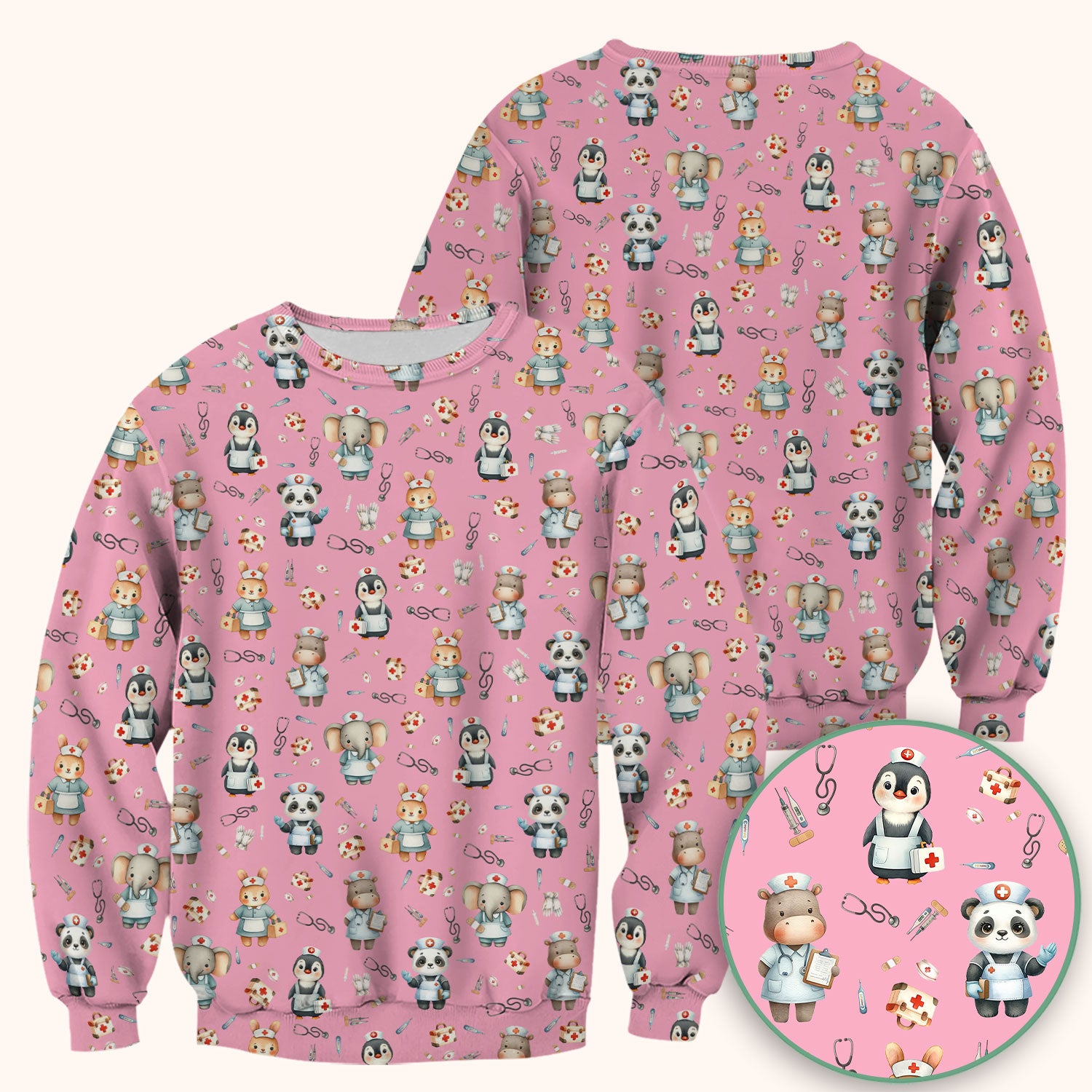 Cute Animal Scrub Top for Women - Panda Bunny Penguin Print Med Uniform - Comfortable Pastel Scrubs for Nurses