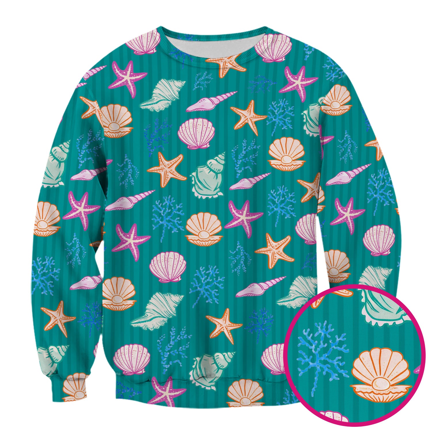 Colorful Seashell Starfish Ocean Stripe Pattern Scrub Top, Breathable Fabrics Nursing Uniform