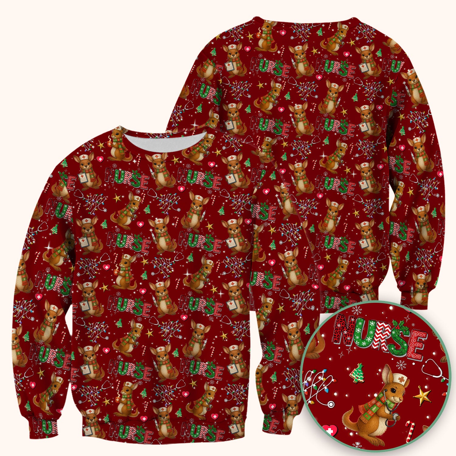 Christmas Kangaroo Nurse Scrub Top - Cute Aussie Holiday Medical Uniform - Funny Xmas Scrubs for Women