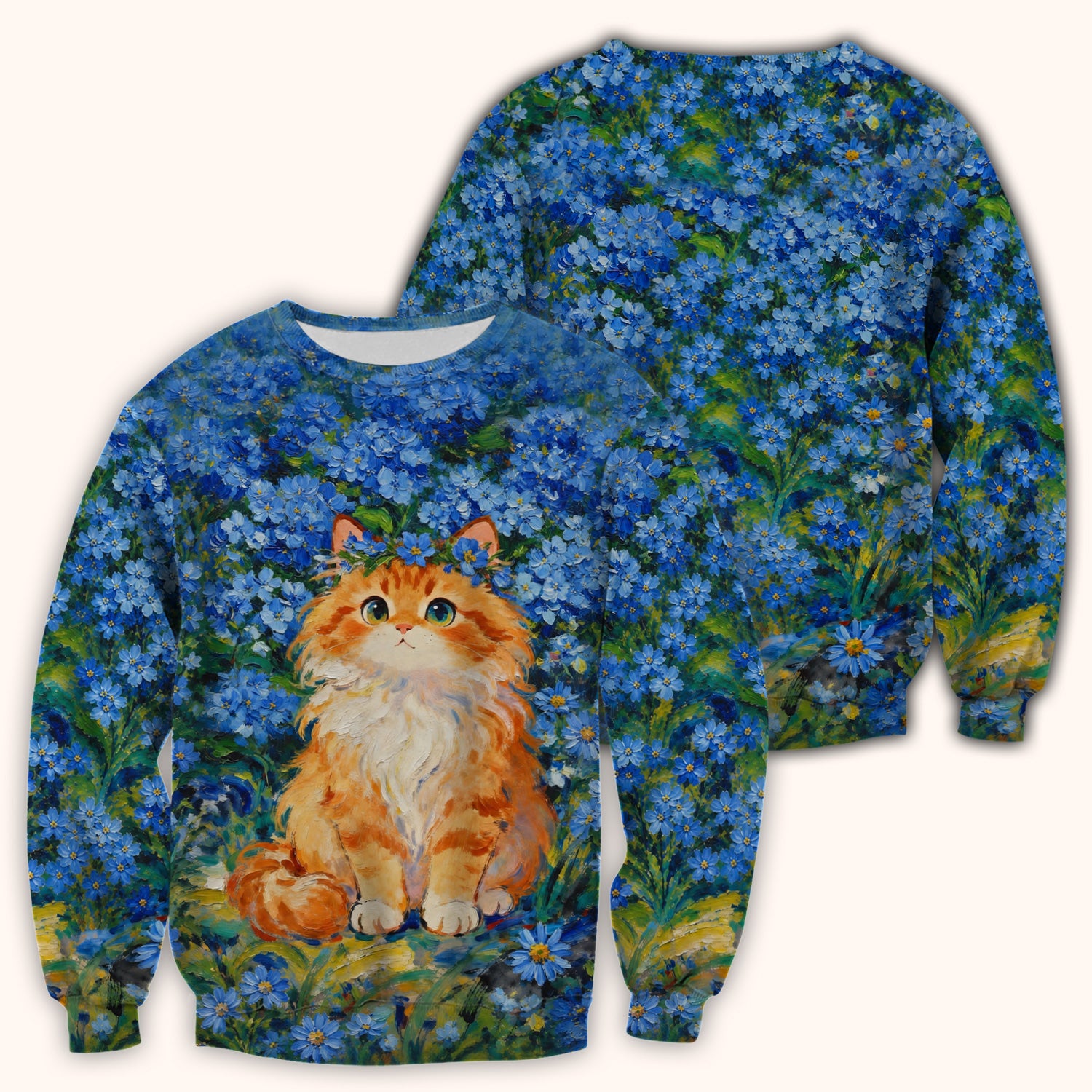 Cute Blue Floral Cat Nurse for Pediatric Nurses, RN, CNA, Pet Lover Medical Scrub Top, Comfortable Scrubs for Nurses