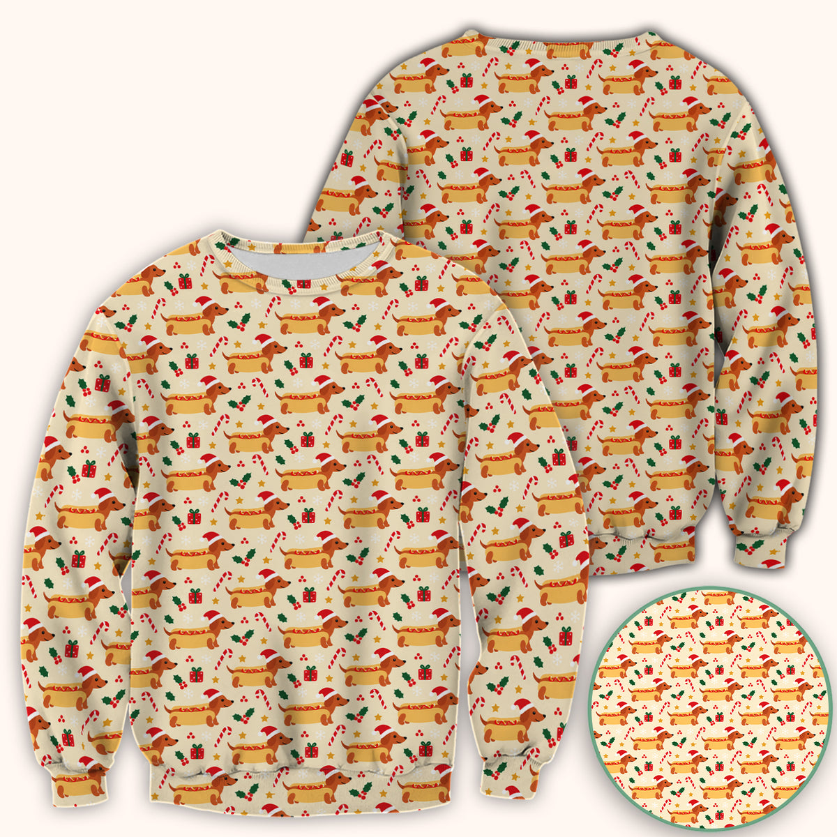 Funny Christmas Dachshund Hot Dog Scrub Top, Comfortable Scrubs for Nurses