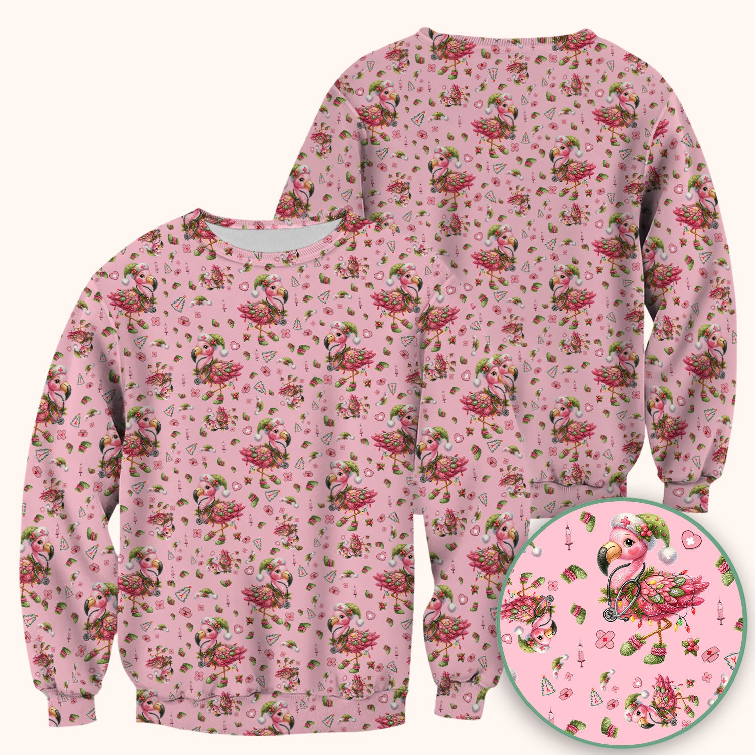 Flamingo Scrub Top for Nurse - Funny Christmas Medical Shirt - Holiday Christmas Gift for Healthcare Workers