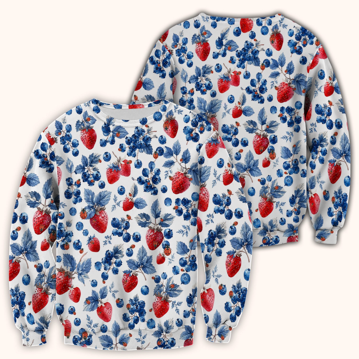 Cute Strawberry Blueberry Ladybug Pattern Scrub Top, Comfortable Scrubs for Nurses