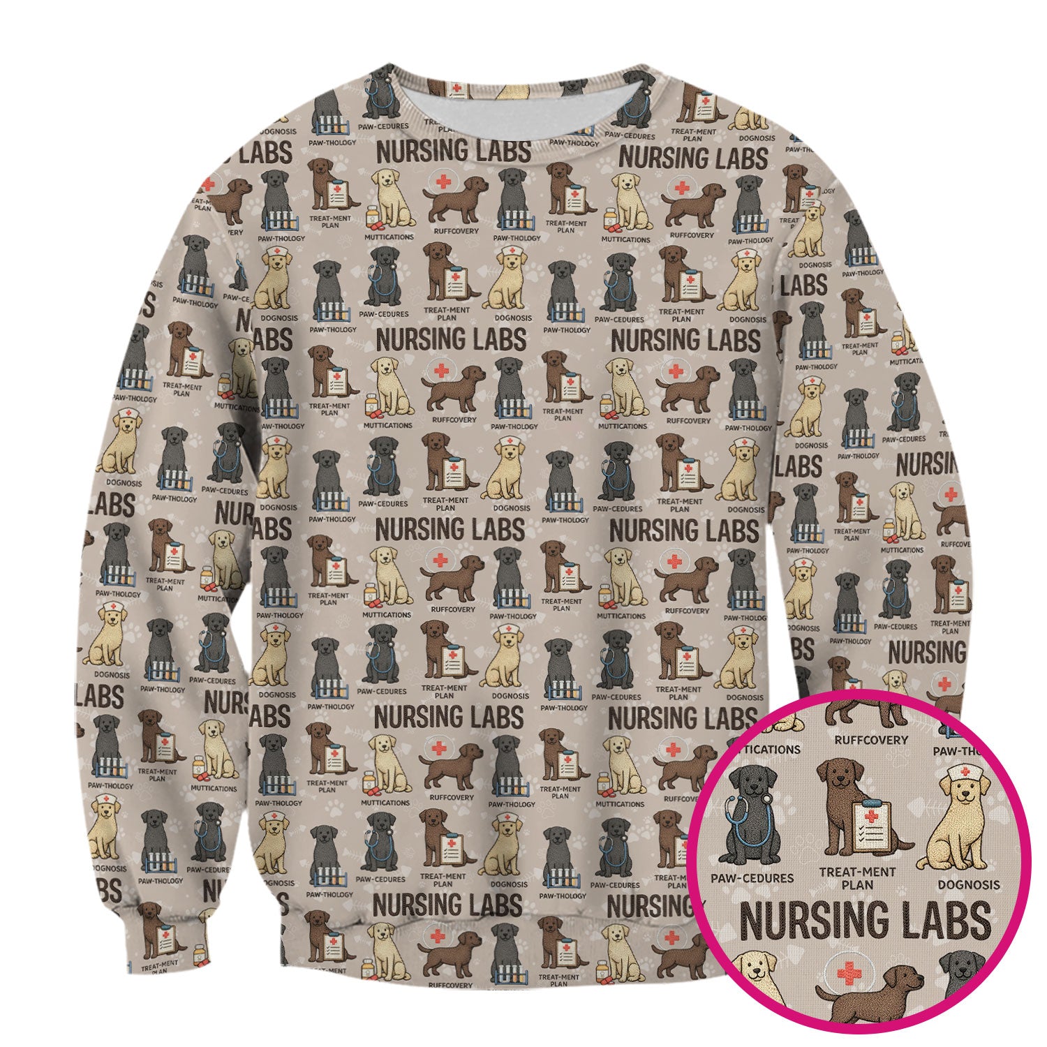 Playful Nursing Labs Dog Pattern Scrub Top, Comfortable Scrubs for Nurses