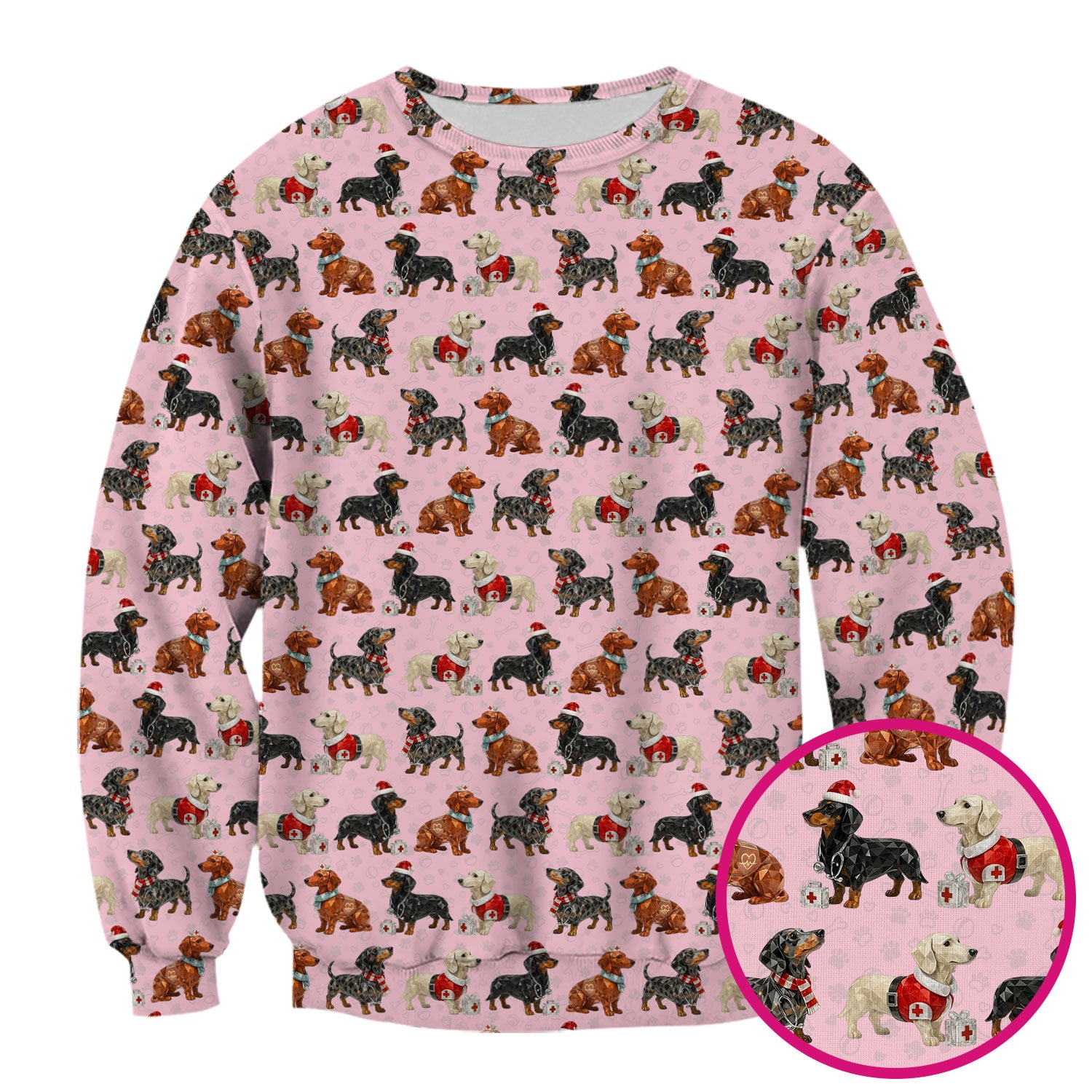 Funny Dachshund Christmas Dog Nurse Scrub Top, Holiday Puppy Medical Uniform Shirt For Nursing