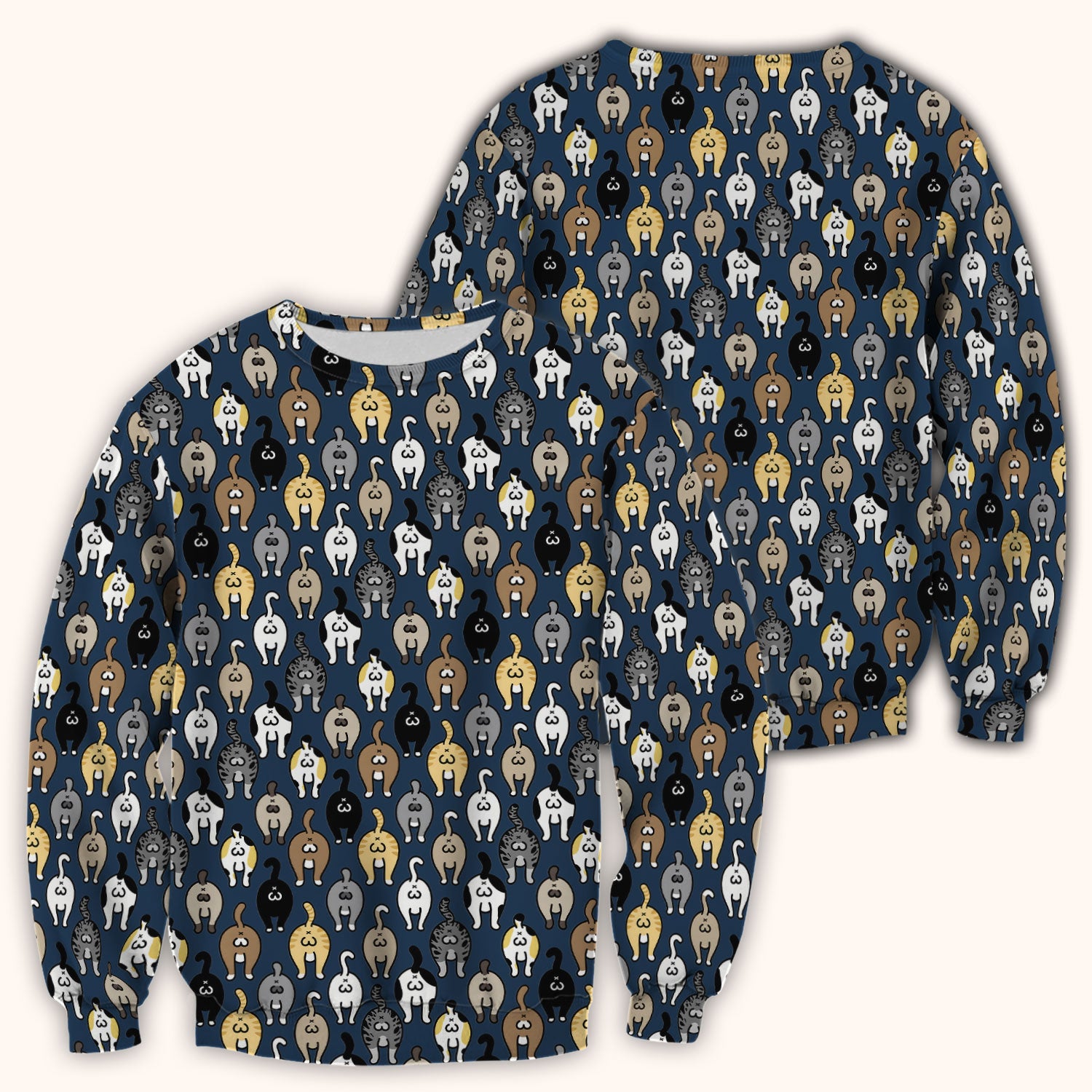 Cat Lover Nurse Scrub Top, Funny Cat Butt Pattern Medical Shirt, Breathable Fabrics Nursing Uniform