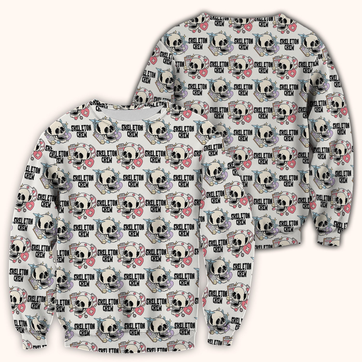 Funny Halloween Skeleton Crew Scrub Top, Comfortable Scrubs for Nurses