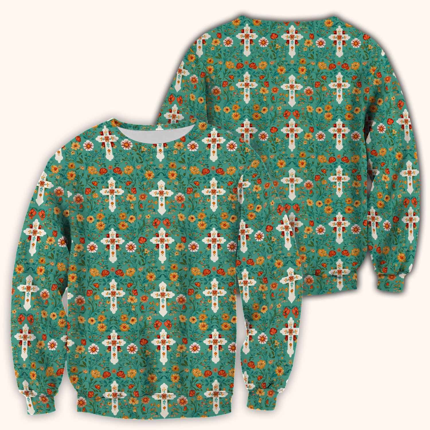 Christian Faith Floral Cross Pattern Scrub Top, Comfortable Scrubs for Nurses