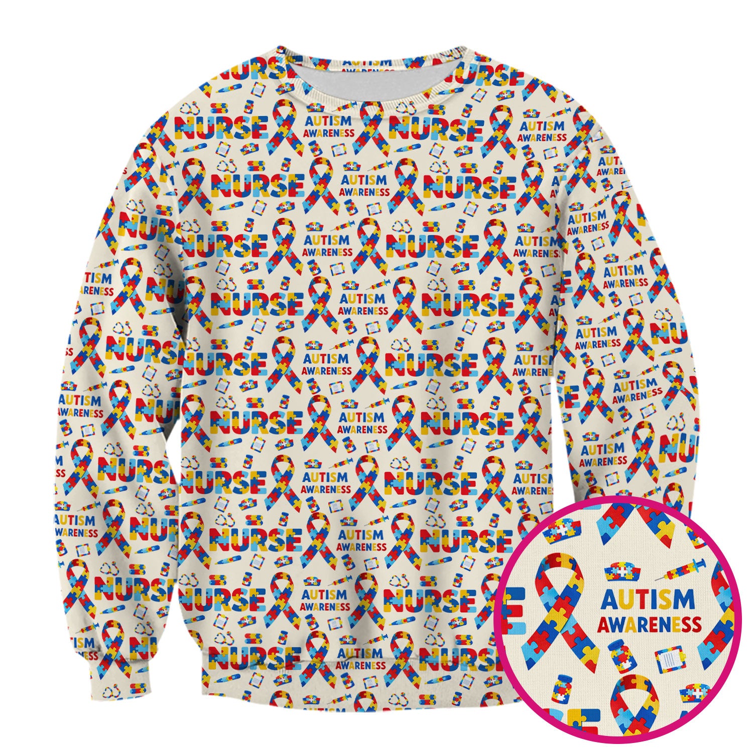 Autism Awareness Nurse Puzzle Ribbon Print Scrubs, Comfortable Scrubs for Nurses