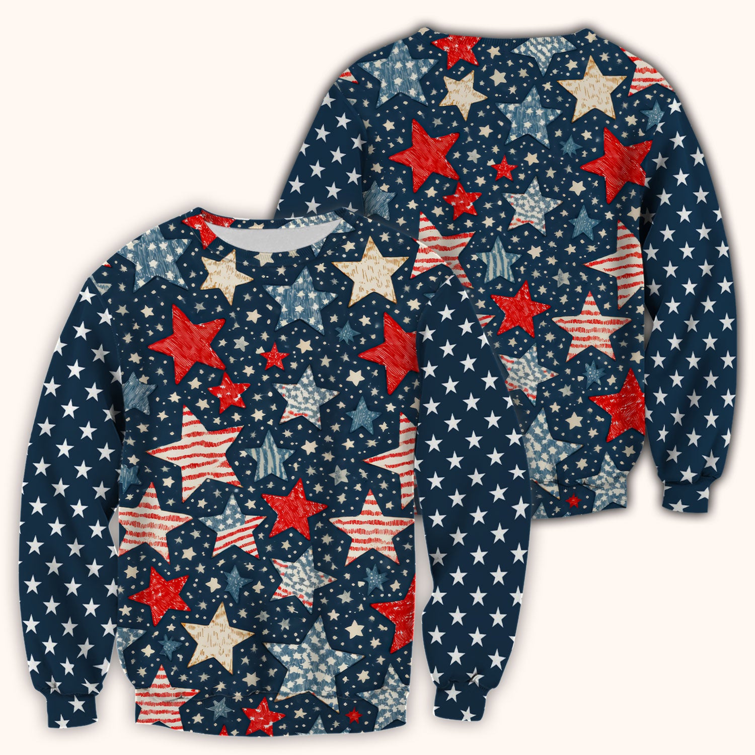 Patriotic Star Pattern Medical Scrub Top, Breathable Fabrics Nursing Uniform