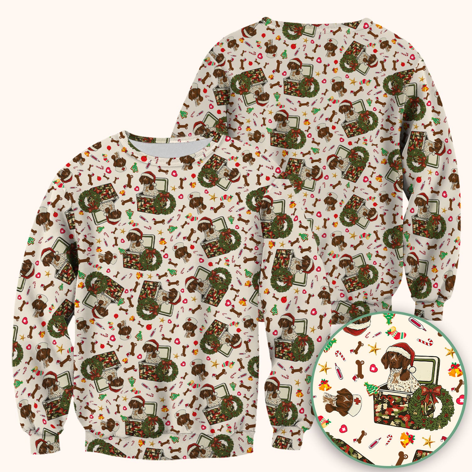 Christmas Dachshund Scrub Top - Cute Sausage Dog Nurse Shirt - Funny Holiday Medical Uniform for Women RN LPN CNA Gift