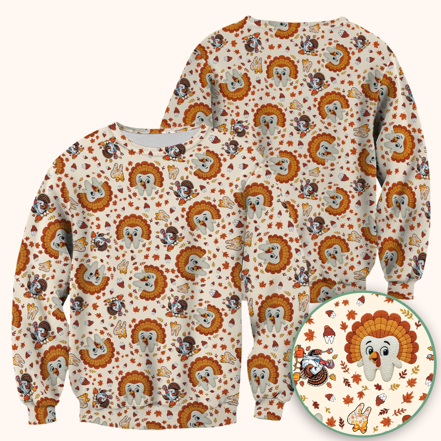 Funny Thanksgiving Tooth Scrub Top - Cute Turkey Dental Nurse Shirt - Fall Medical Uniform for Hygienists & Nurses
