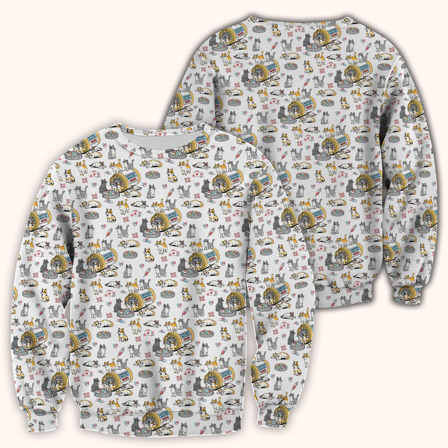 Cute Cat Serotonin Booster Pattern Scrub Top, Comfortable Scrubs for Nurses