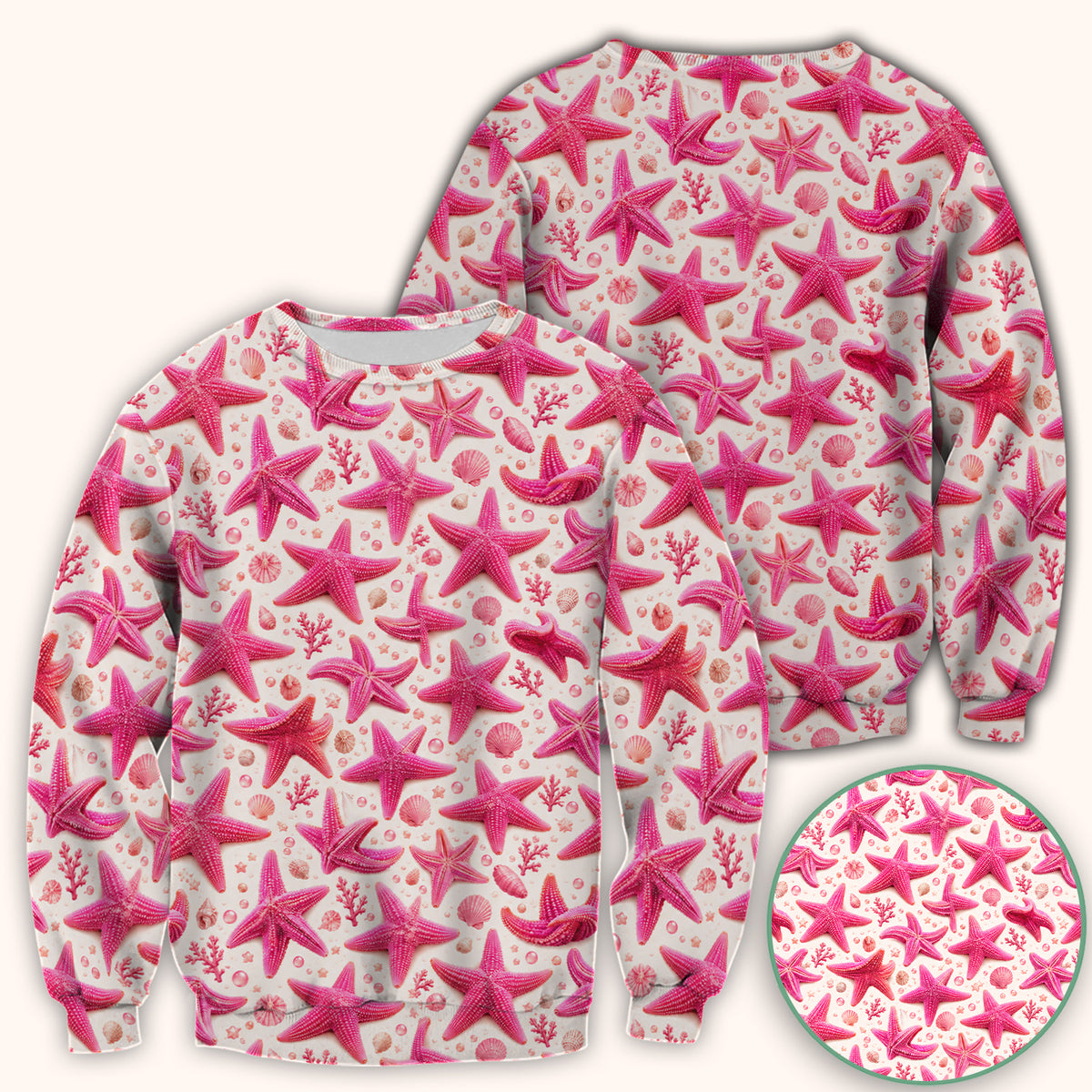 Pink Starfish And Seashell Pattern Scrub Top, Comfortable Scrubs for Nurses