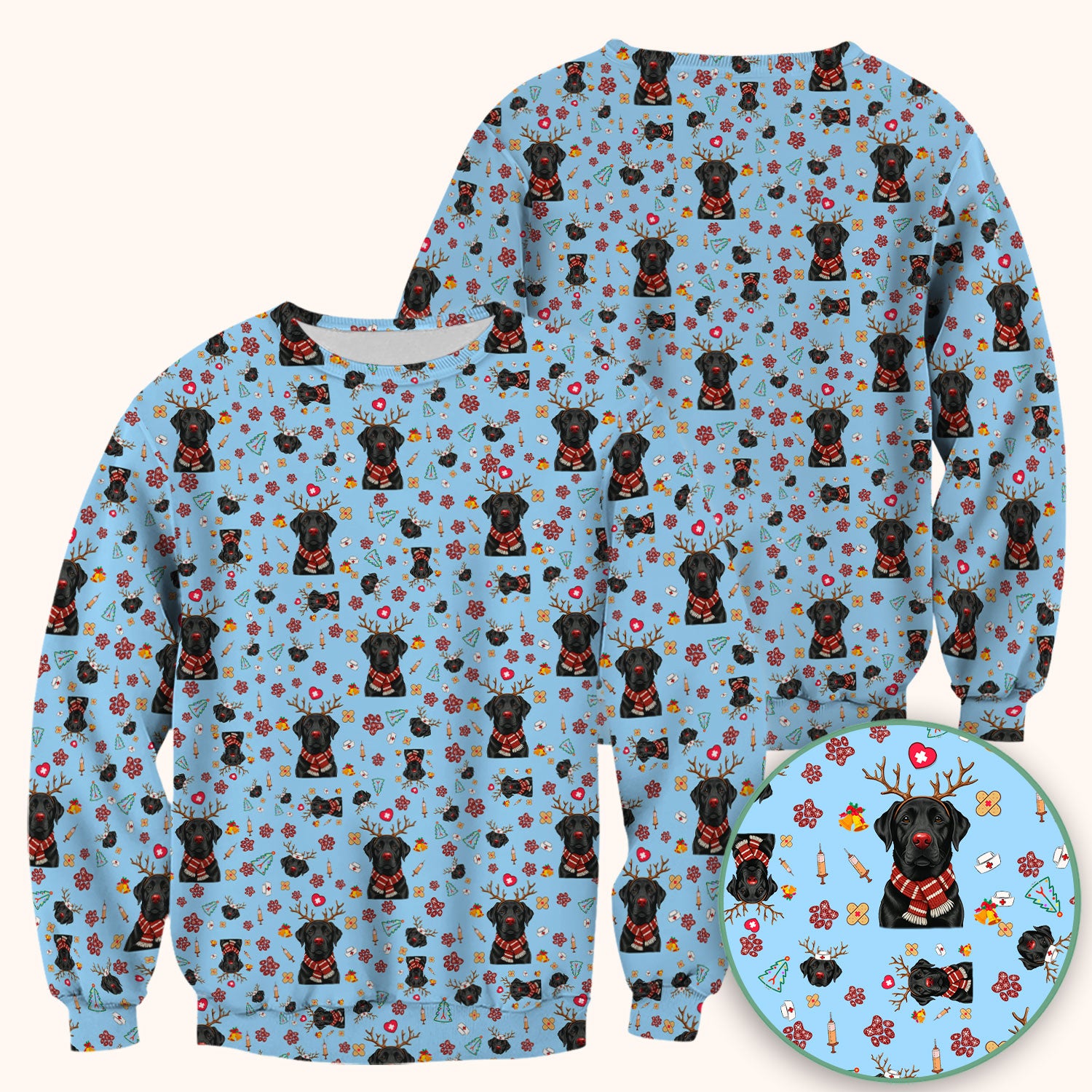 Black Lab Christmas Scrub Top - Funny Labrador Nurse Shirt - Cute Holiday Medical Uniform for Women RN LPN CNA Gift