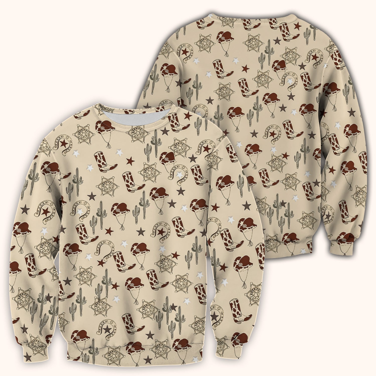 Funny Cowboy Hats & Boots Pattern Scrub Top, Comfortable Scrubs for Nurses