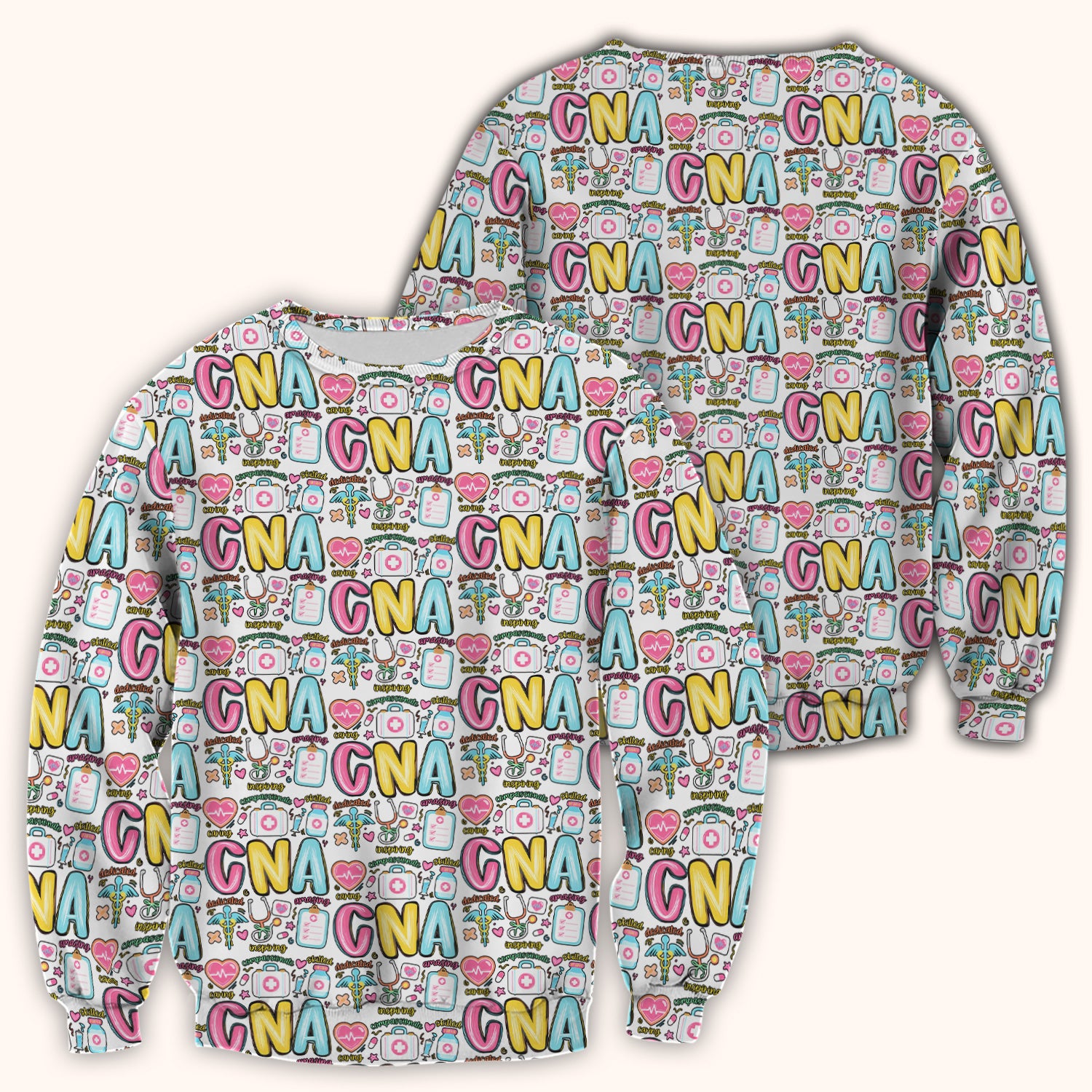 CNA Nurse Appreciation Pattern Scrub Top, Breathable Fabrics Nursing Uniform