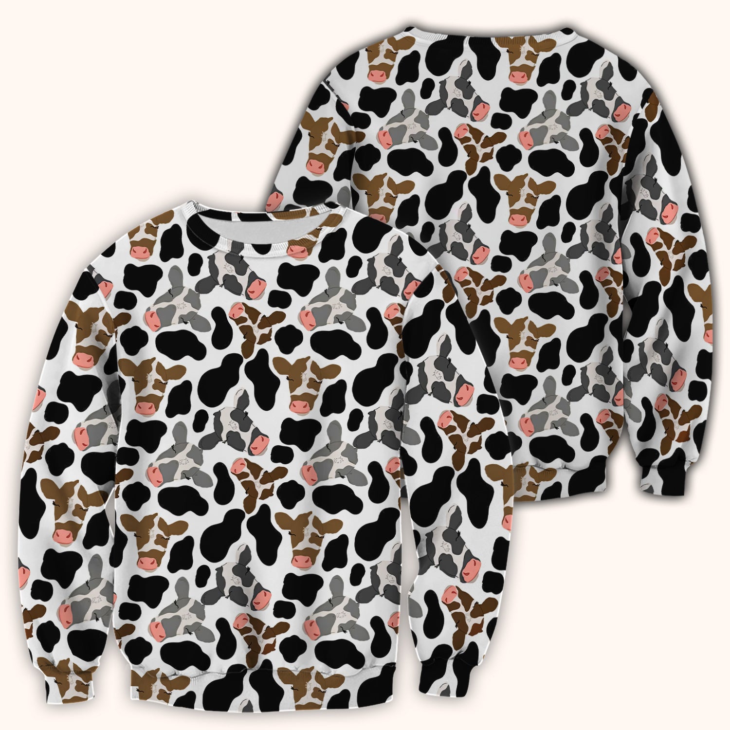 Cute Cow Face Black White Pattern Nurse Scrub Top, Comfortable Scrubs for Nurses