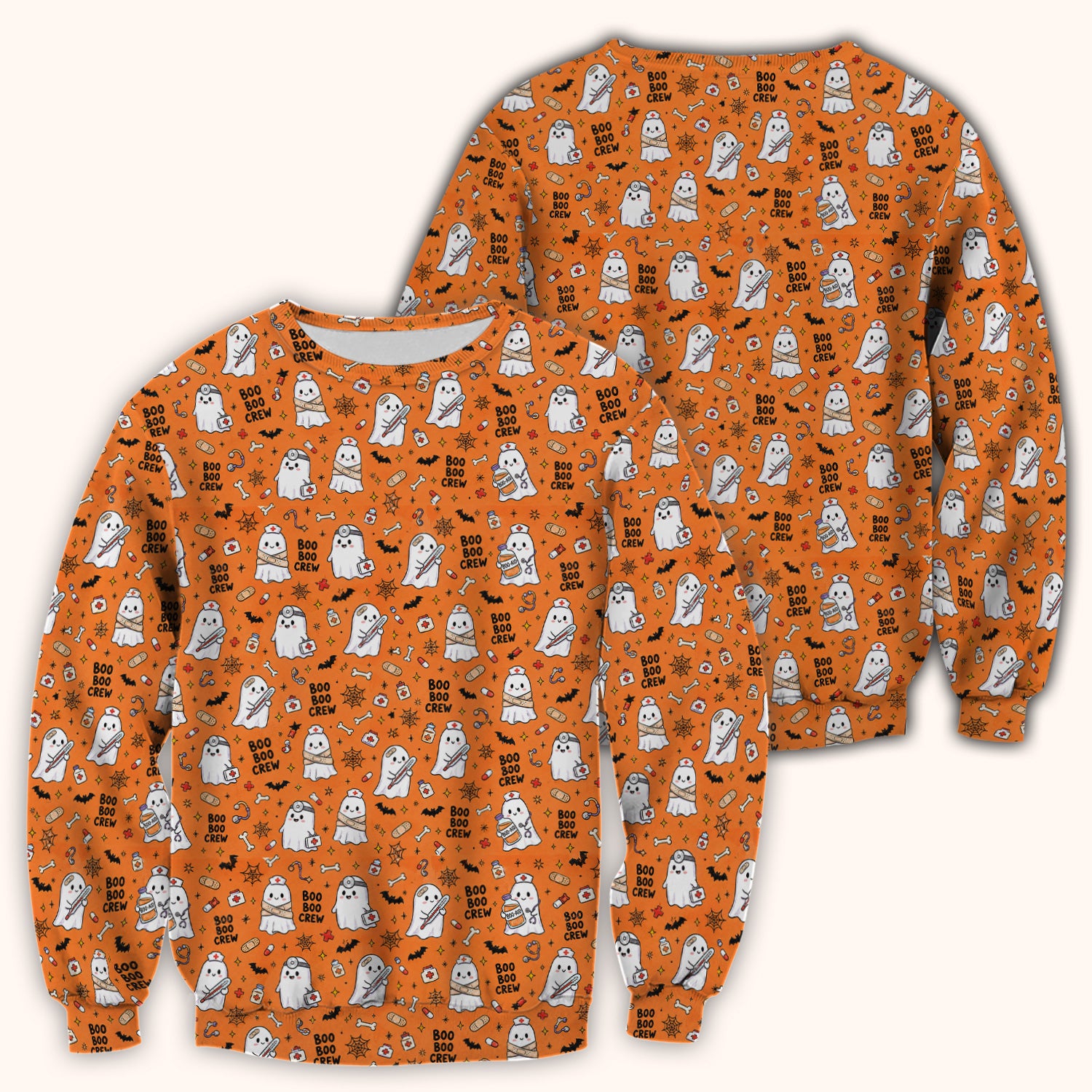 Cute Halloween Boo Boo Crew Ghost Scrub Top, Comfortable Scrubs for Nurses