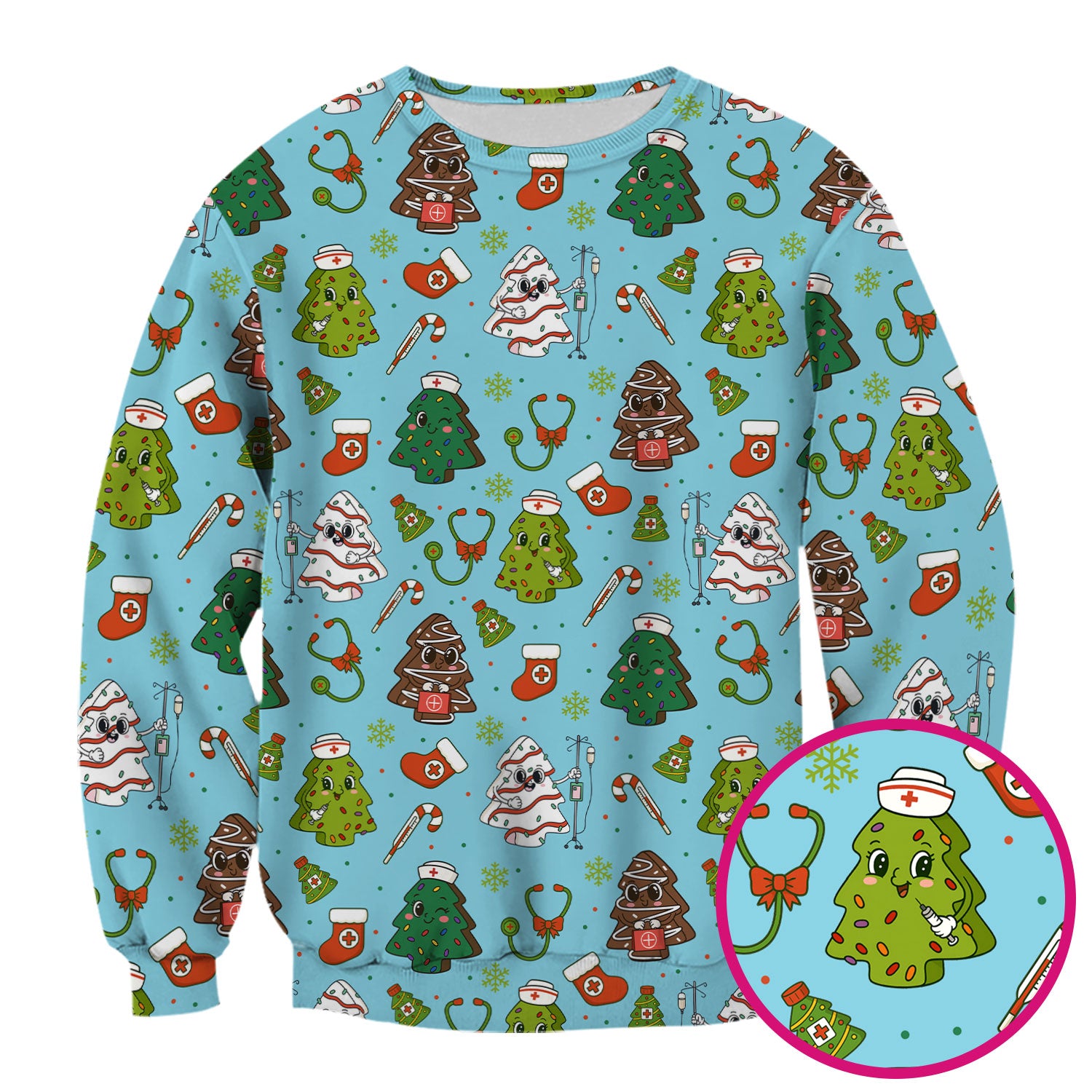 Funny Christmas Tree Nurse Scrub Top - Cute Holiday Pattern Nursing Shirt for Women - Festive Medical Gift for RN LPN CNA