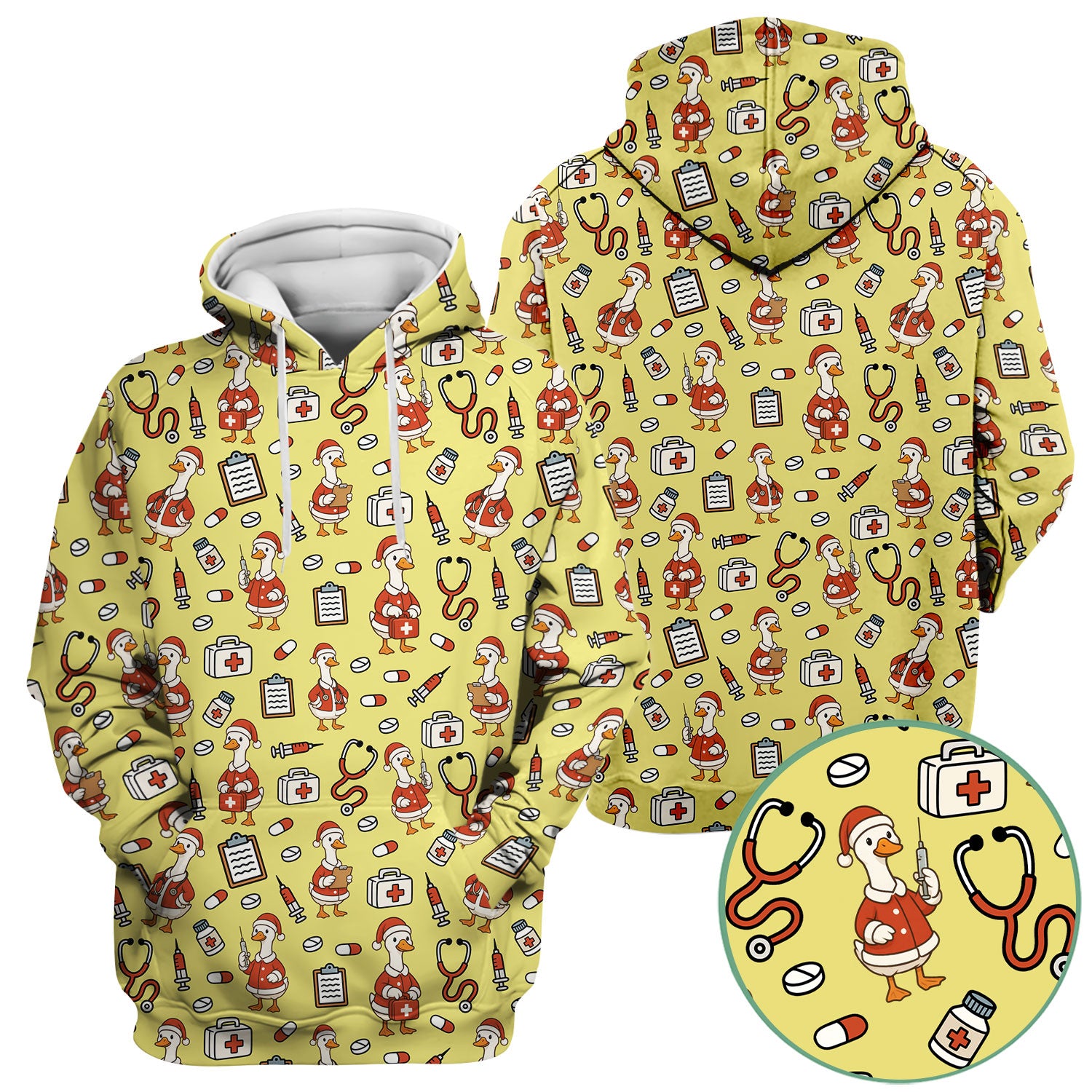 Santa Duck Nurse Scrubs - Christmas Print Medical Shirt for Women Men - Funny Holiday Scrub Top for RN CNA Doctor, Cute Xmas Gift