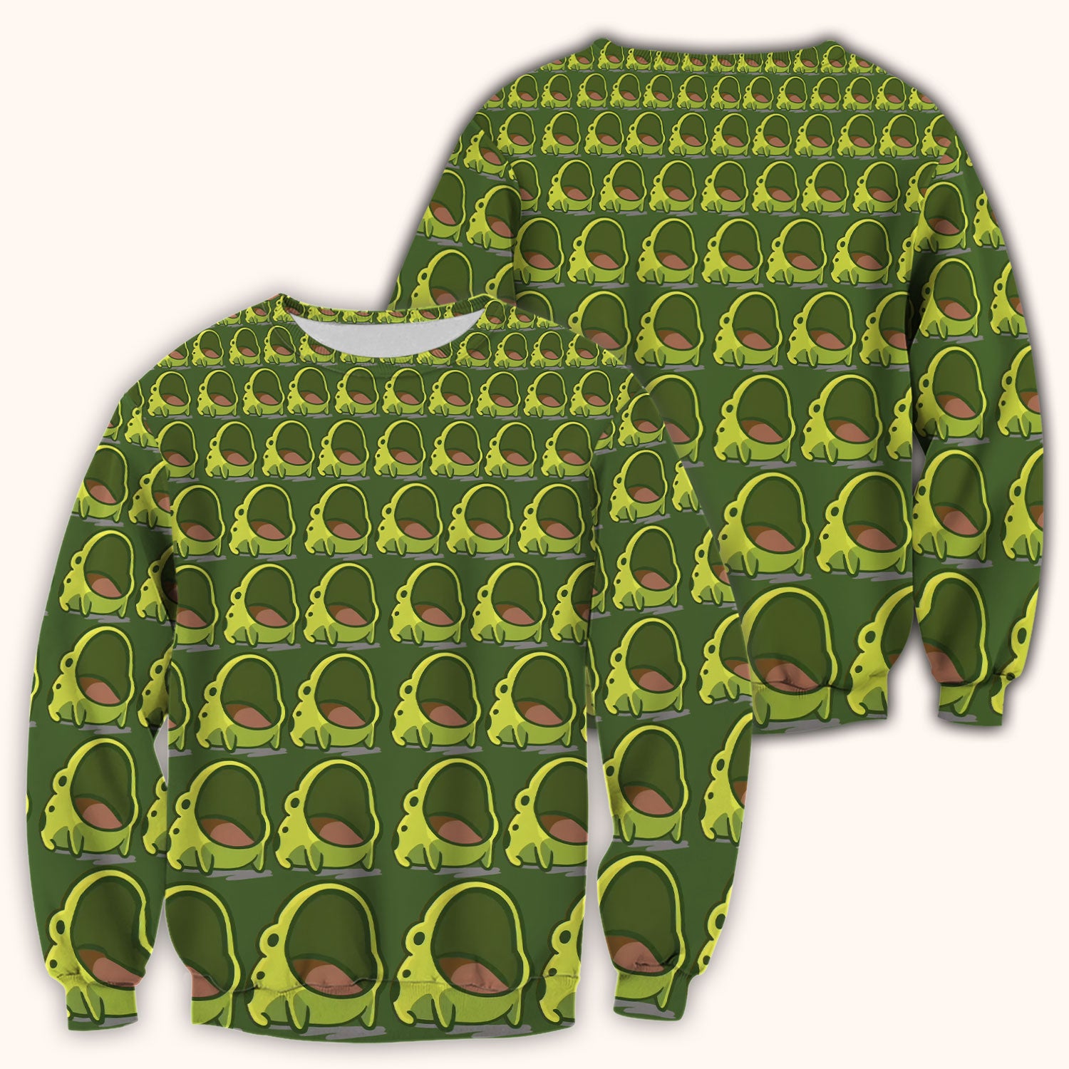 Cute Green Frog Cartoon Pattern Scrub Top, Breathable Fabrics Nursing Uniform