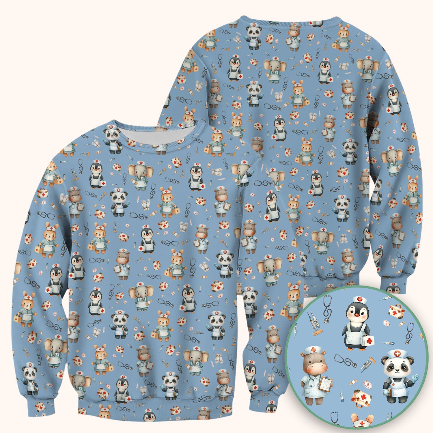 Cute Animal Scrub Top for Women - Panda Bunny Penguin Print Med Uniform - Comfortable Pastel Scrubs for Nurses