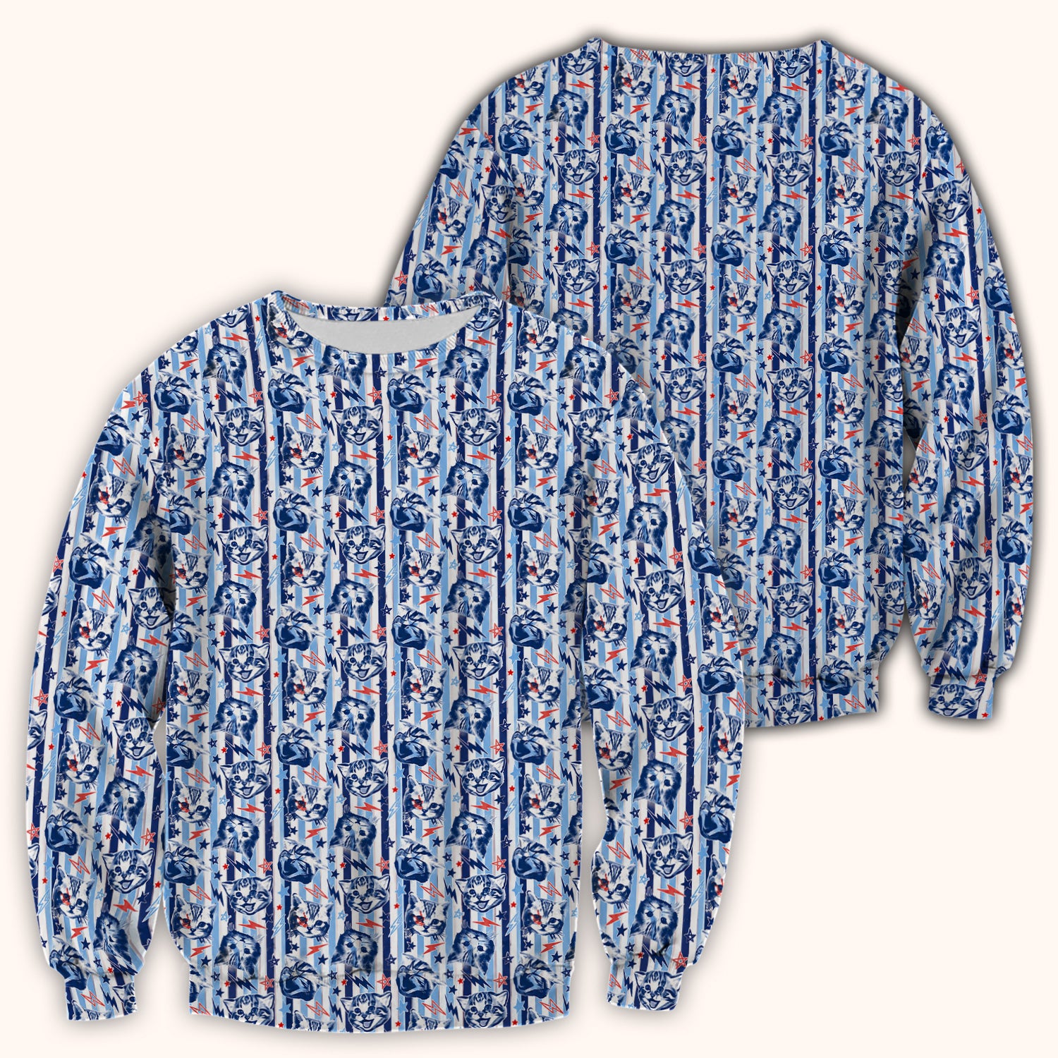 Cute Cat Faces With Lightning Print Scrub Top, Comfortable Scrubs for Nurses