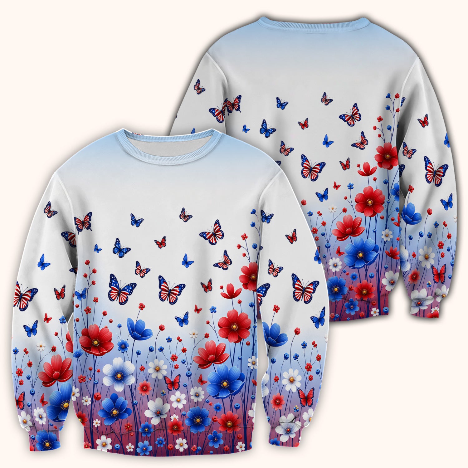 Patriotic Butterfly Wildflower Garden Pattern Scrub Top, Comfortable Scrubs for Nurses