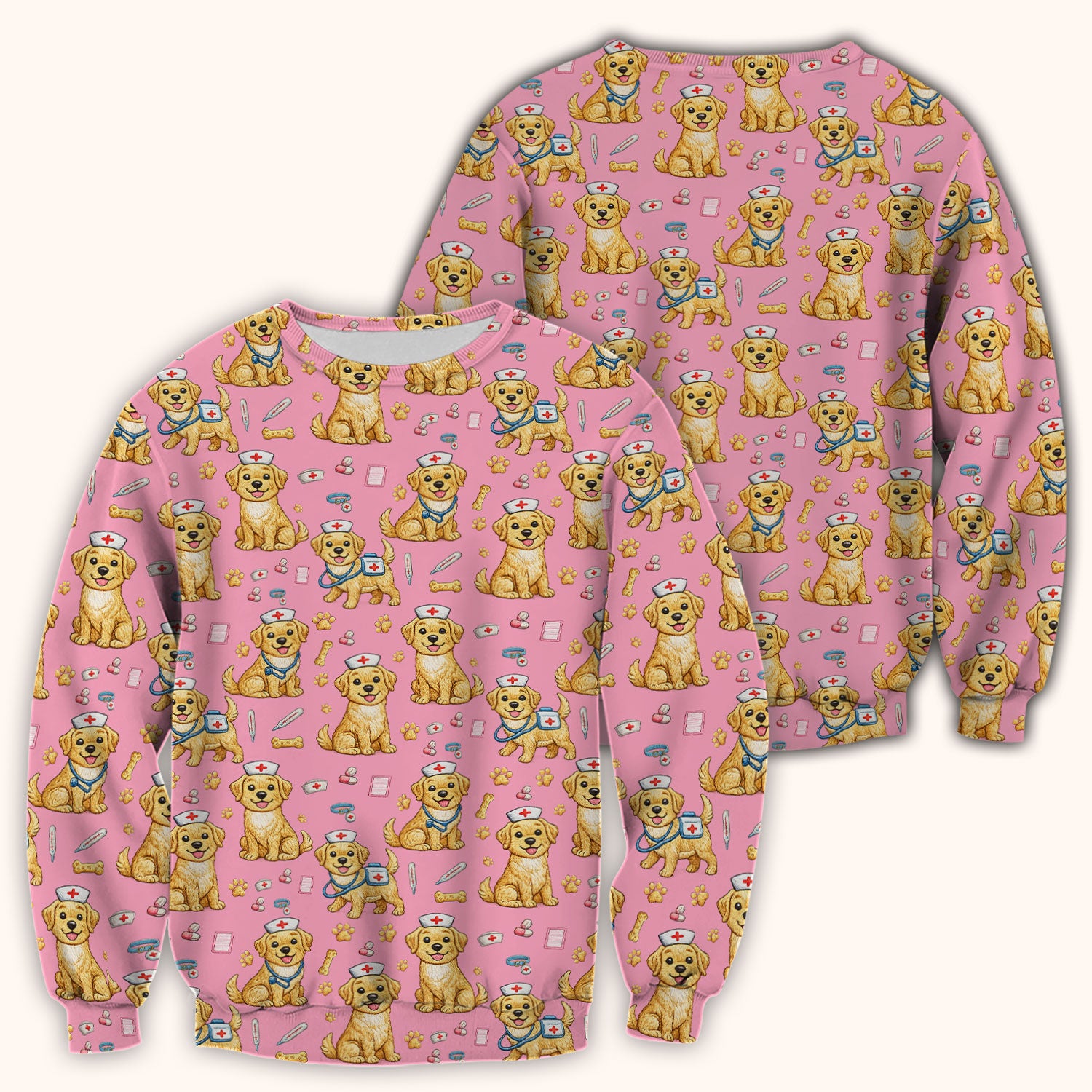 Cute Puppy Nurse Medical Print Scrub Top, Comfortable Scrubs for Nurses